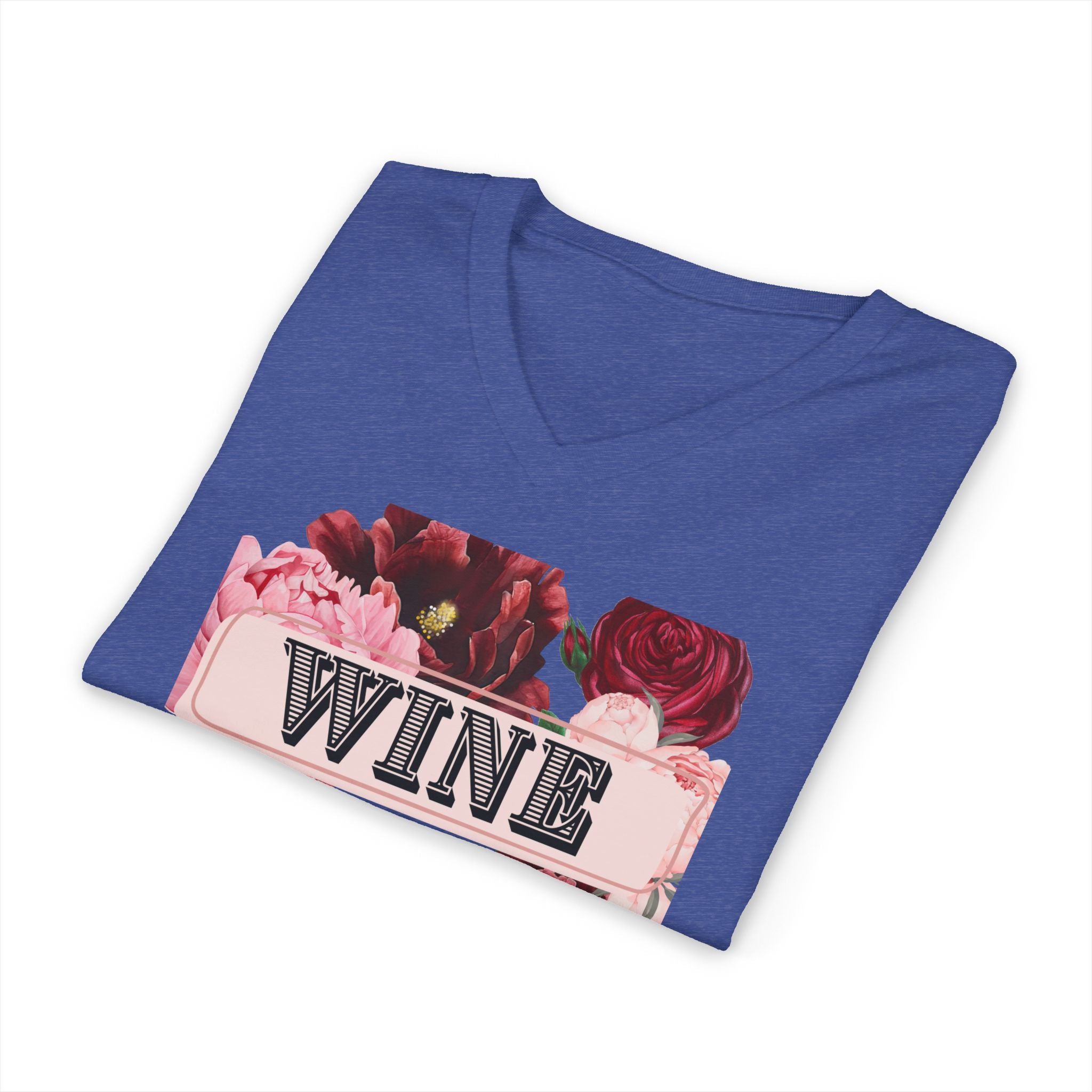 Wine Themed Floral V-Neck Tee for Wine Lovers