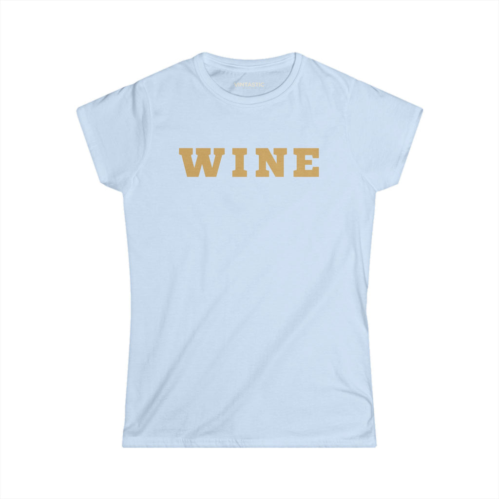 Wine Graphic Tee — Casual Women's White T‑Shirt with Gold 'WINE' Text