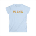 Wine Graphic Tee — Casual Women's White T‑Shirt with Gold 'WINE' Text