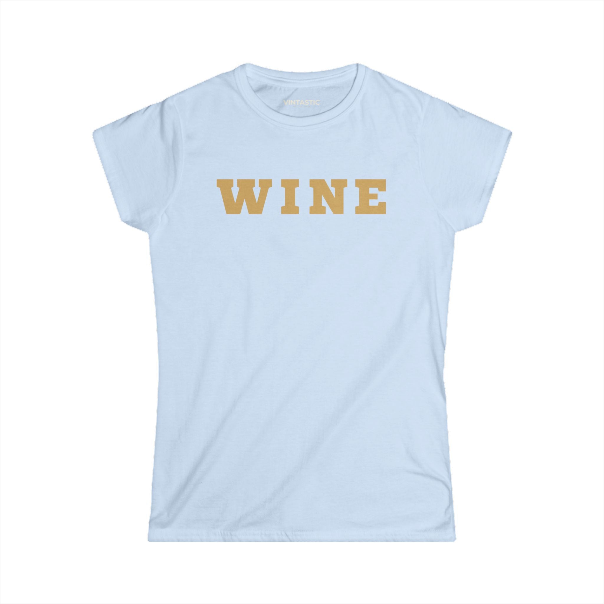 Wine Graphic Tee — Casual Women's White T‑Shirt with Gold 'WINE' Text