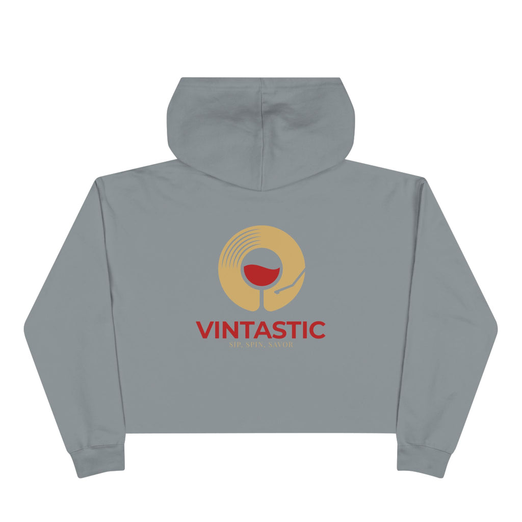 Vintastic Wine Crop Hoodie — Retro Vinyl Wine Logo Cropped Sweatshirt