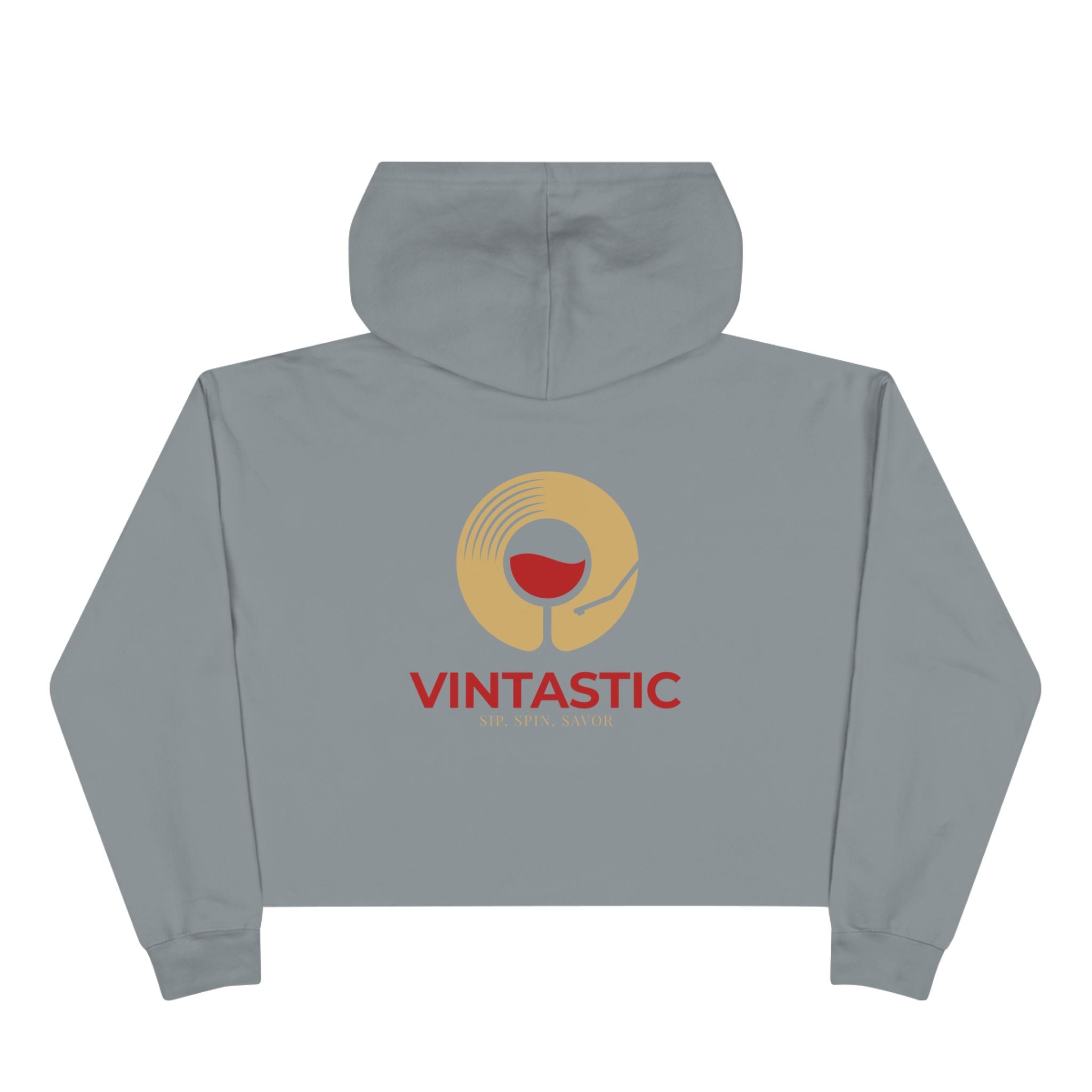 Vintastic Wine Crop Hoodie — Retro Vinyl Wine Logo Cropped Sweatshirt