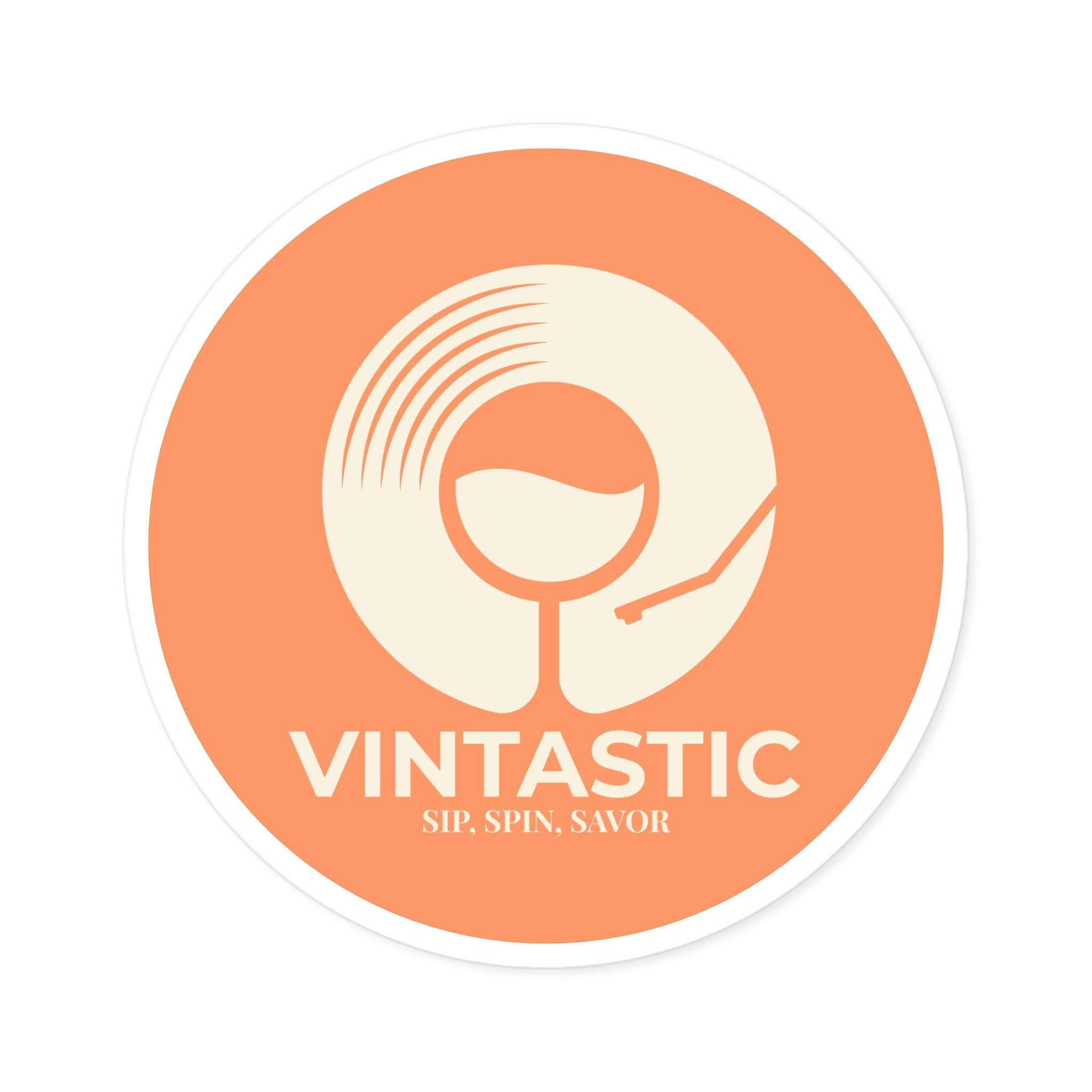 Vintastic Round Sticker — Retro Wine & Vinyl Logo (Indoor/Outdoor)