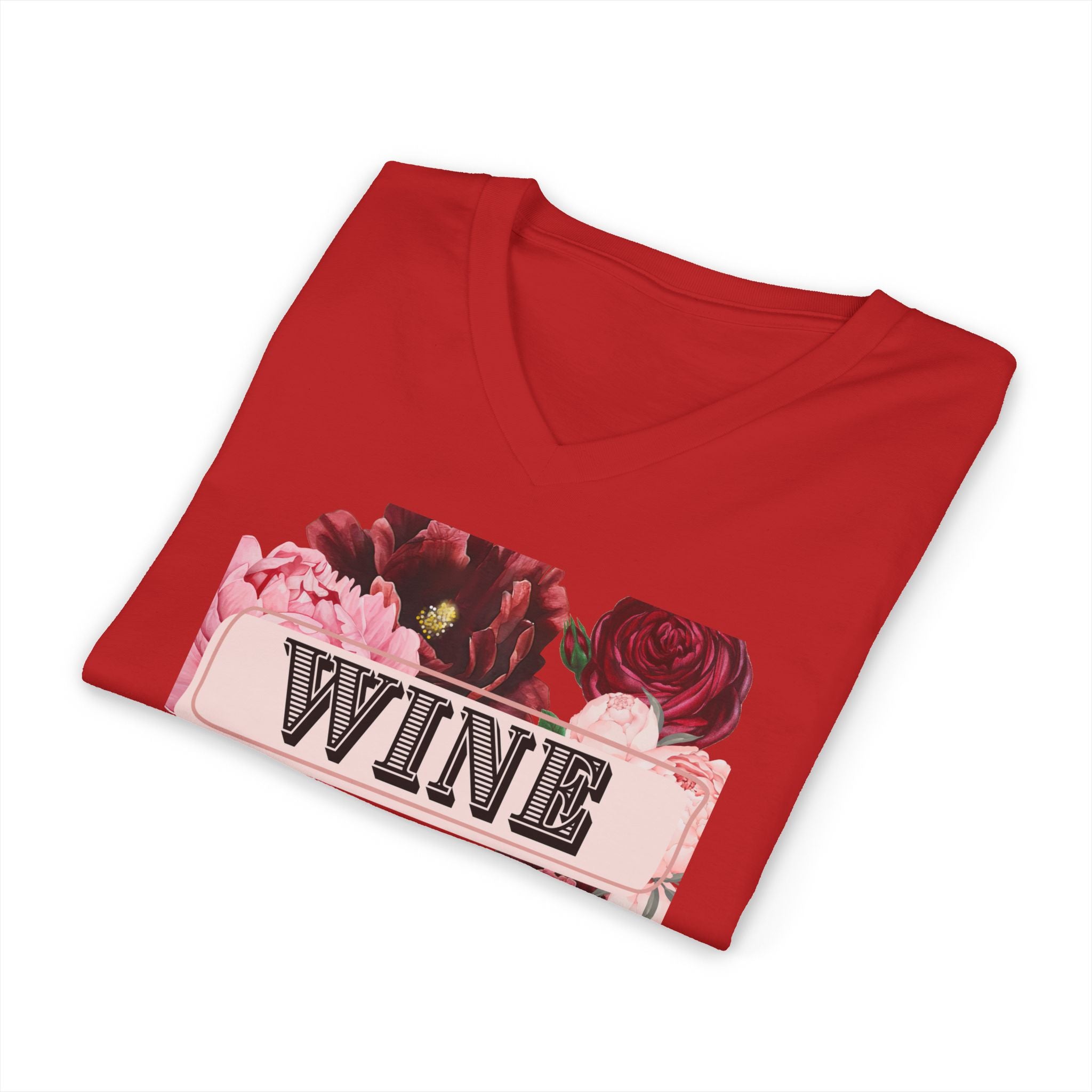 Wine Themed Floral V-Neck Tee for Wine Lovers