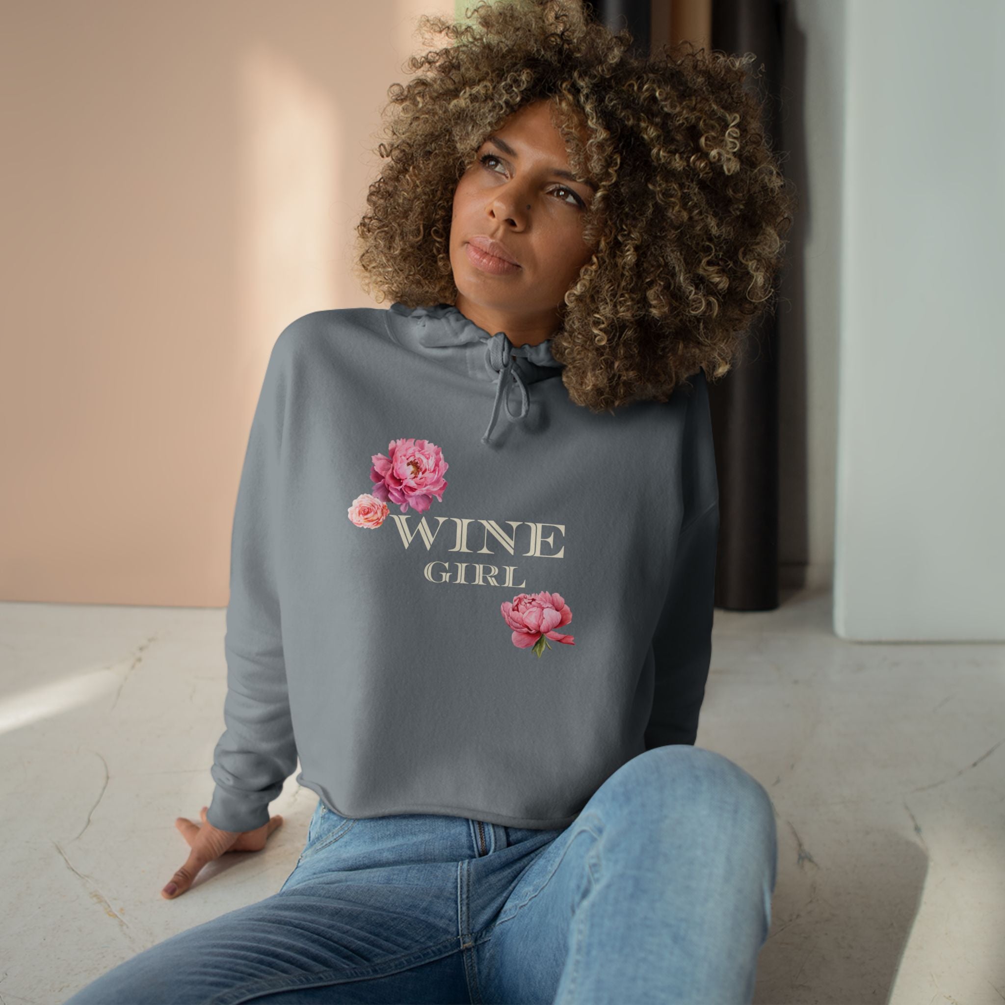 Wine Girl Cropped Hoodie — 'Vintastic' Floral Wine Lover Sweatshirt