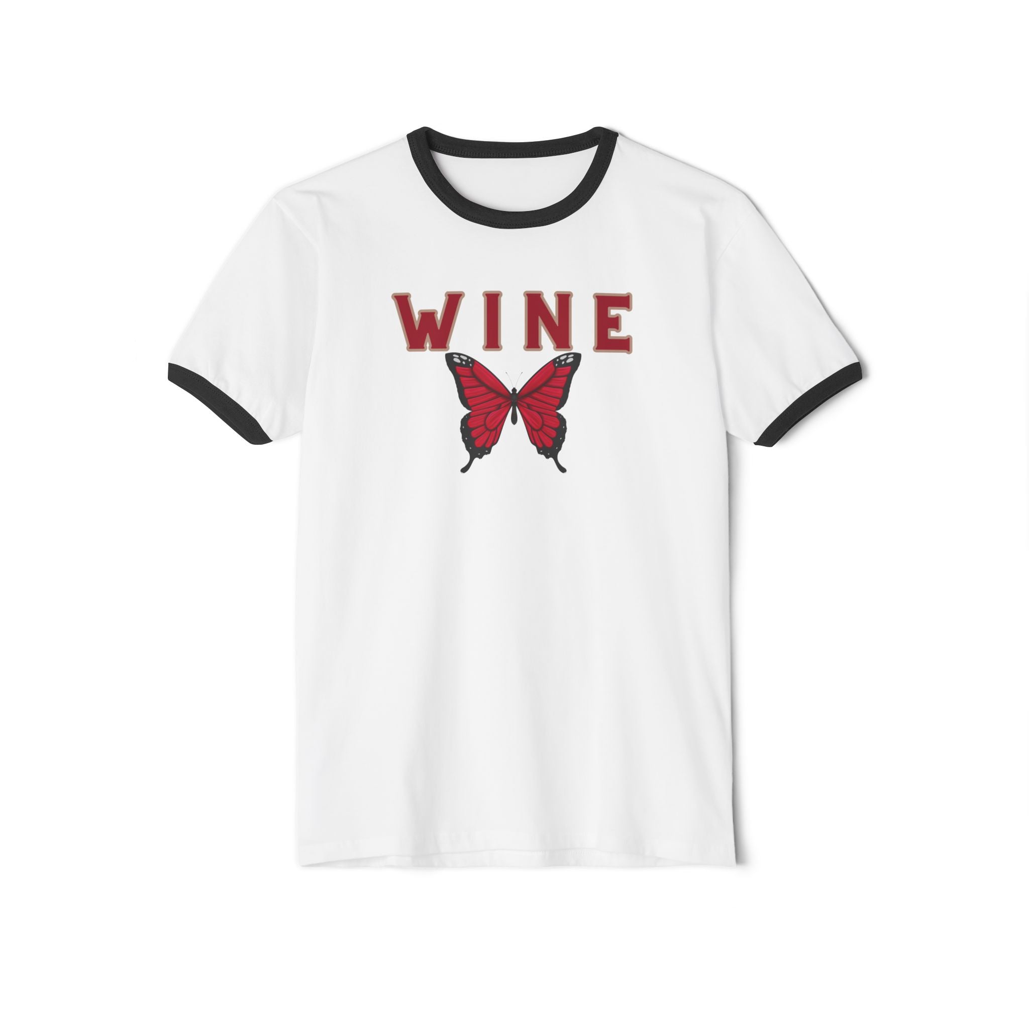 WINE Butterfly Ringer Tee – Retro Wine Lover Graphic