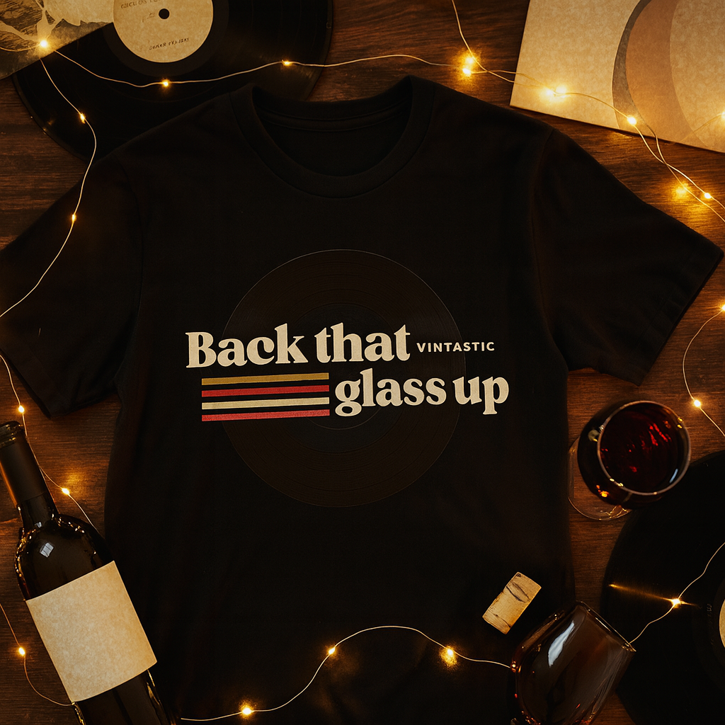 Back That Glass Up – Retro Wine Tee (Vintastic™ Wine & Vinyl Collection)