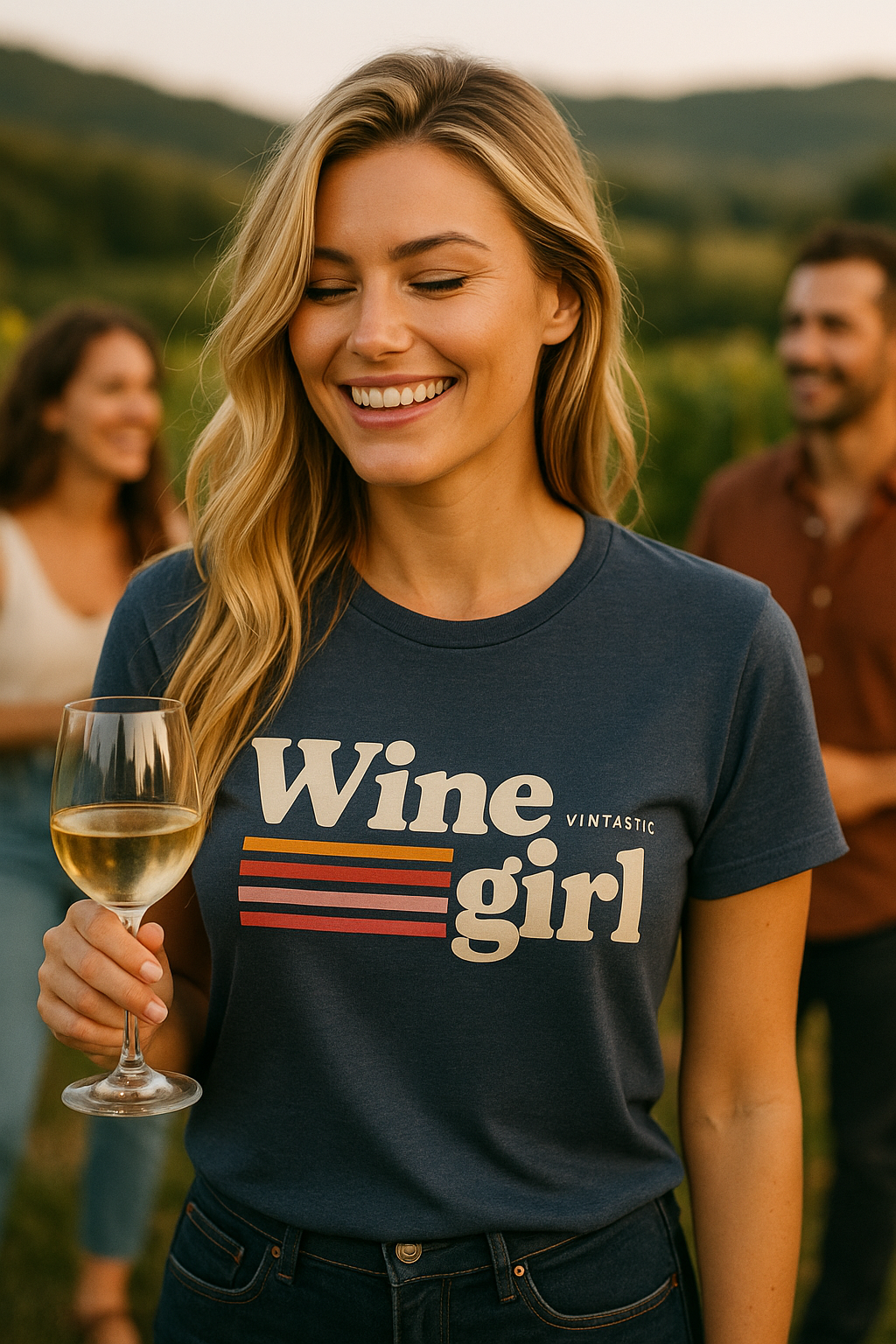 Wine Girl T-Shirt — Vintage Retro Striped Graphic Tee