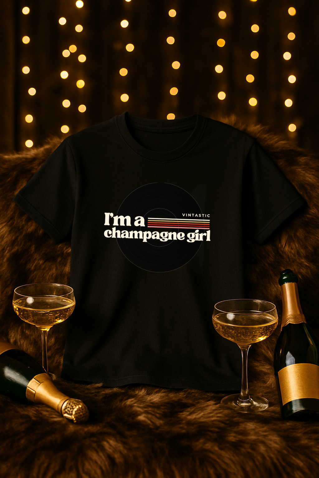 I’m a Champagne Girl Tee – Retro Vinyl Design | Vintastic Wine & Bubbly Collection