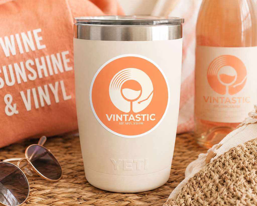 Vintastic Round Sticker — Retro Wine & Vinyl Logo (Indoor/Outdoor)
