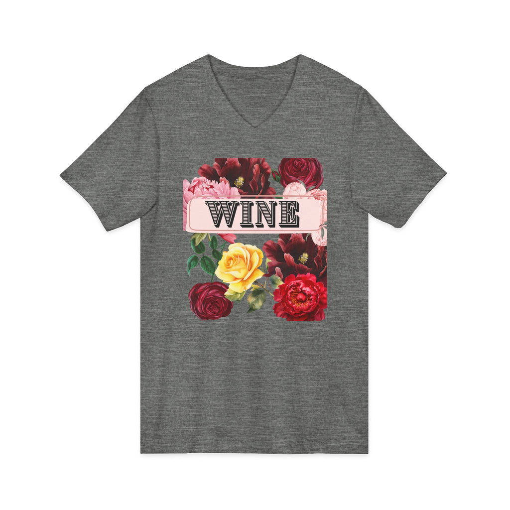 Wine Themed Floral V-Neck Tee for Wine Lovers