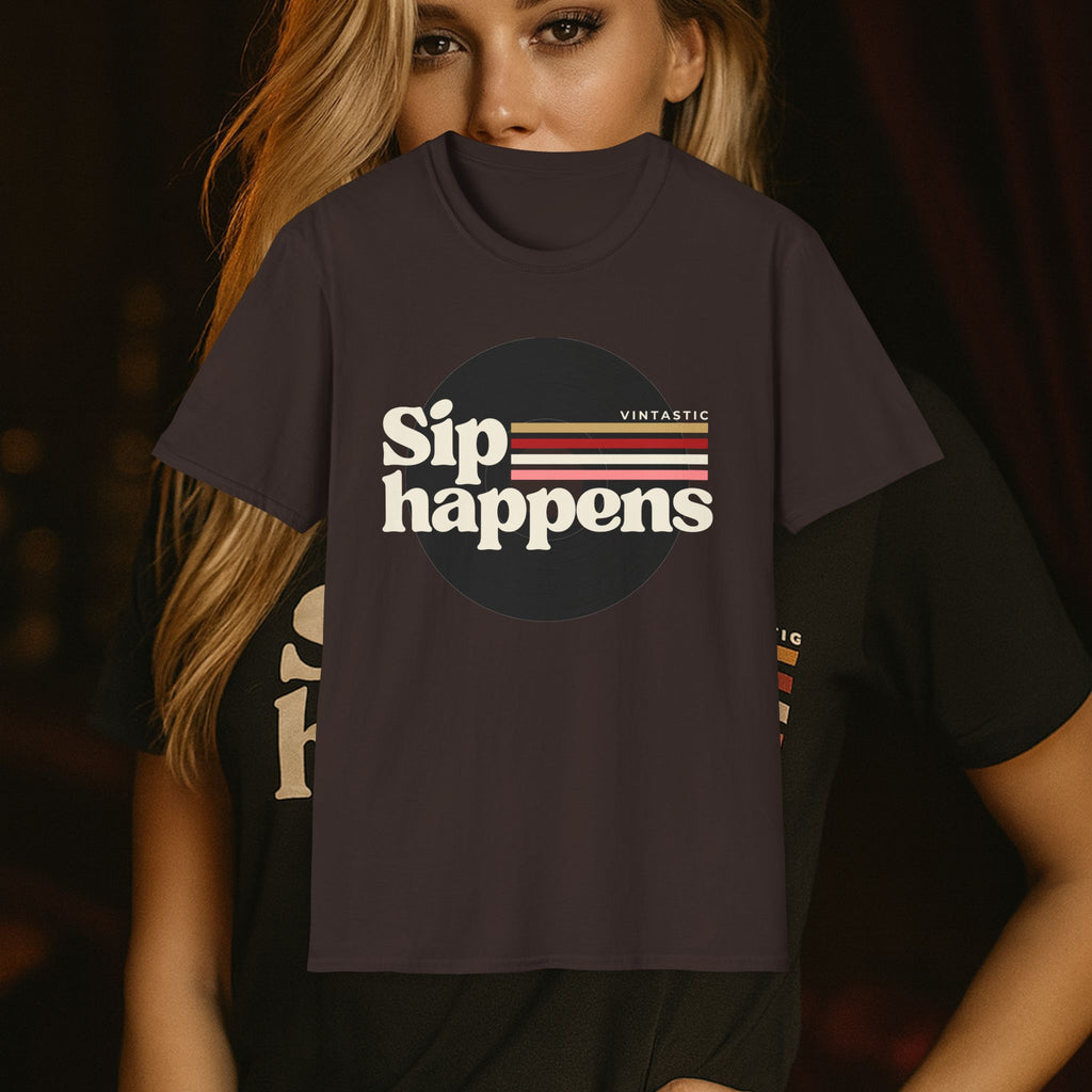 Sip Happens – Vintage Wine Tee (Vintastic™ Wine & Vinyl Collection)