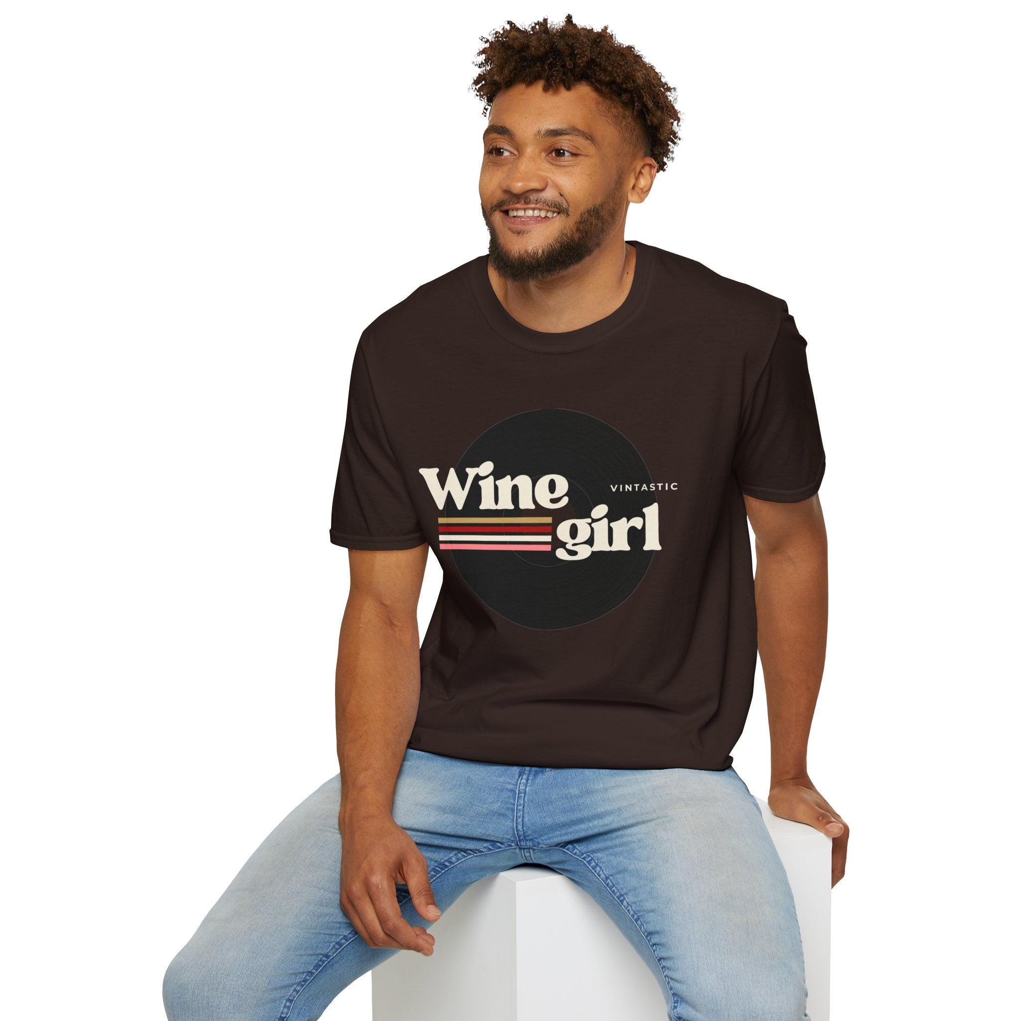 Wine Girl T-Shirt — Vintage Retro Striped Graphic Tee