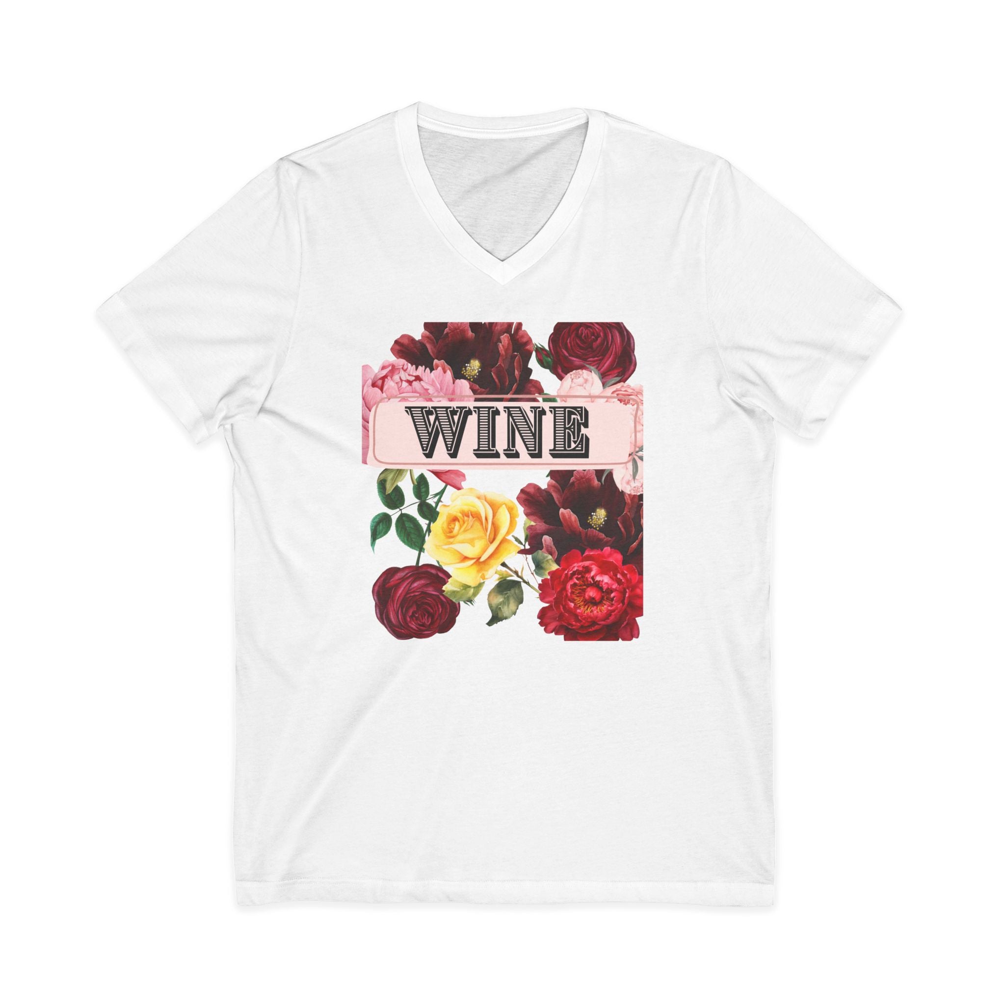 Wine Themed Floral V-Neck Tee for Wine Lovers