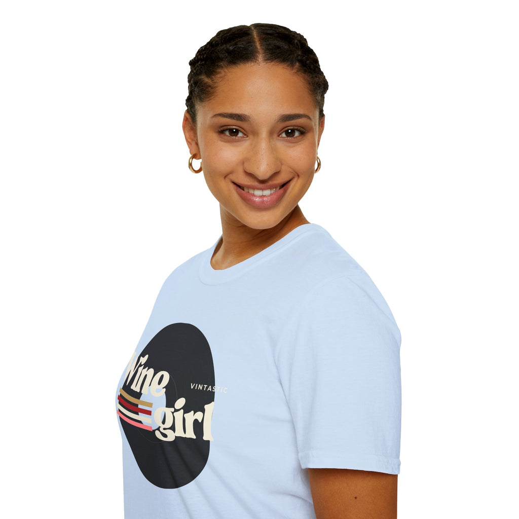 Wine Girl T-Shirt — Vintage Retro Striped Graphic Tee