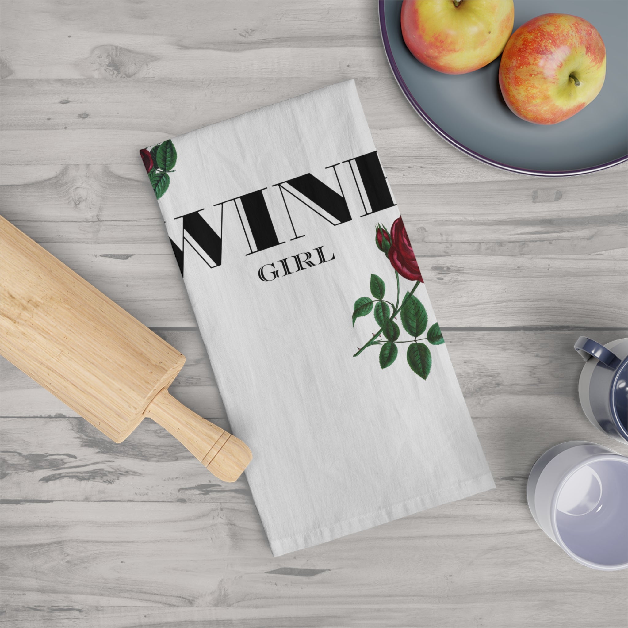 Wine Girl Rose Floral Kitchen Towel