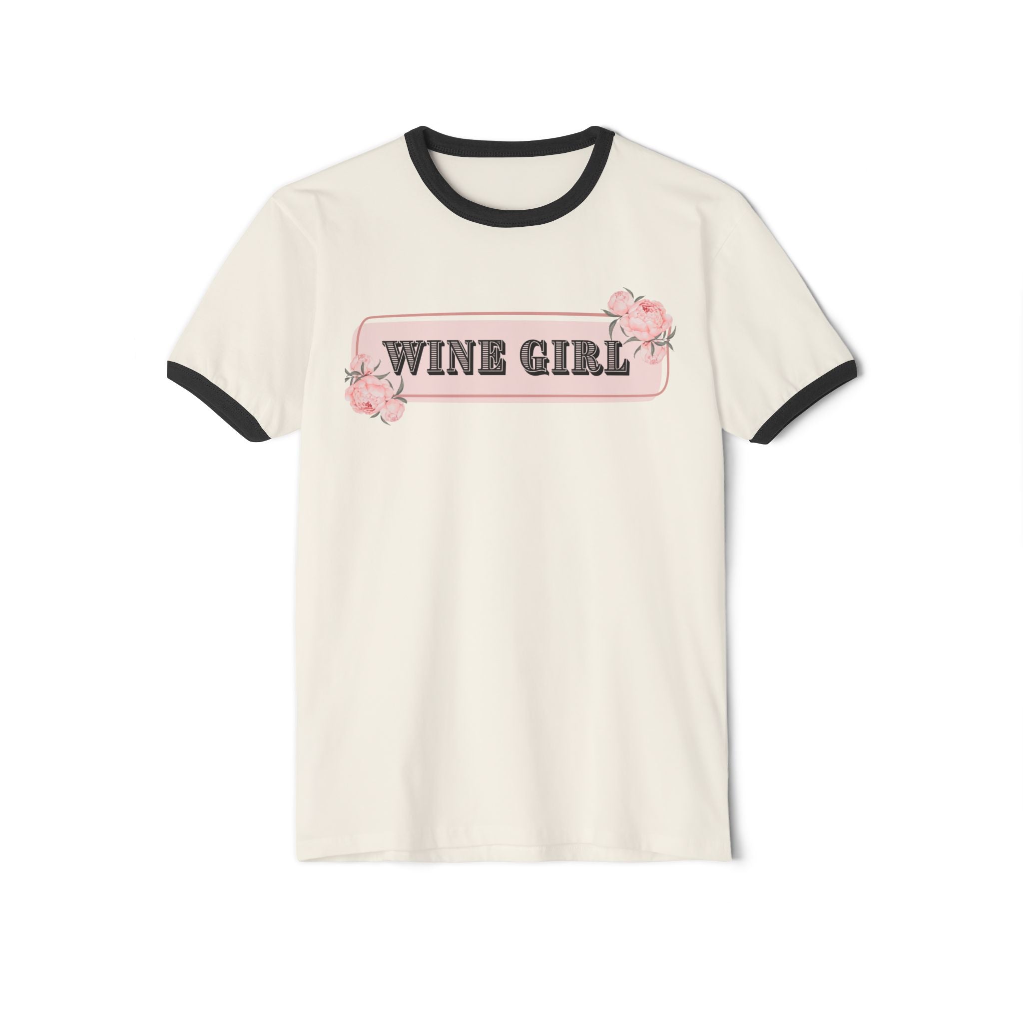 Wine Girl Retro Unisex Cotton Ringer T-Shirt