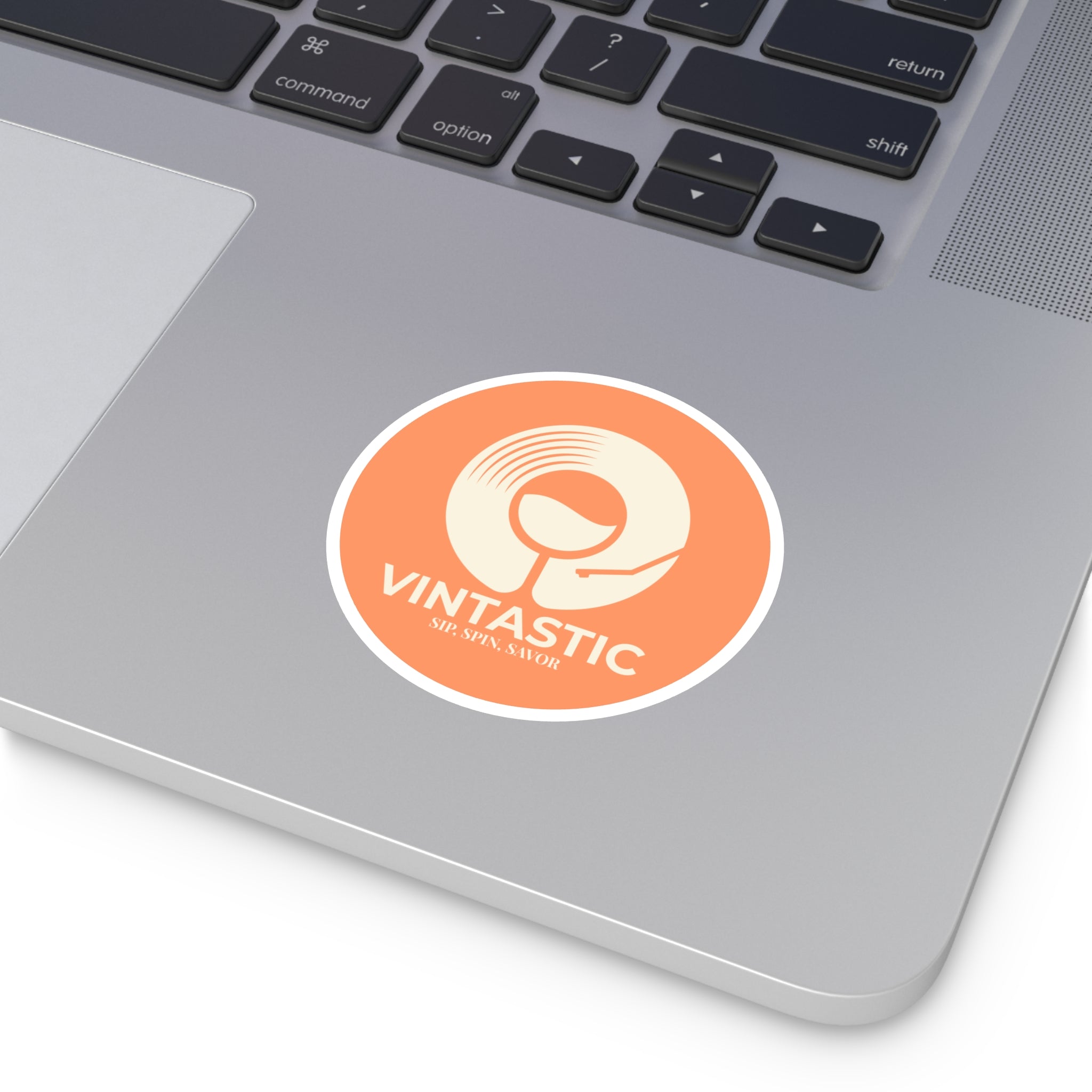 Vintastic Round Sticker — Retro Wine & Vinyl Logo (Indoor/Outdoor)