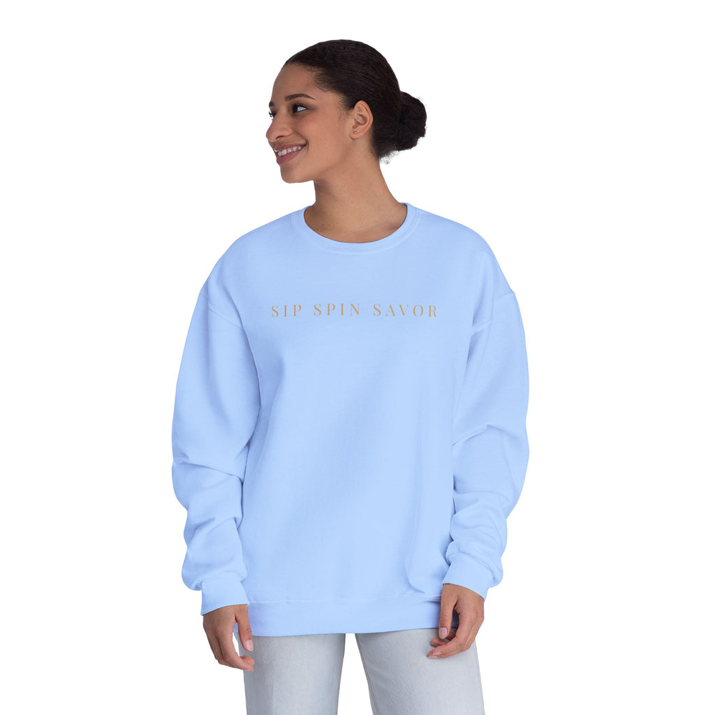 Vintastic Crewneck Sweatshirt — 'Sip Spin Savor' Wine Lover Pullover