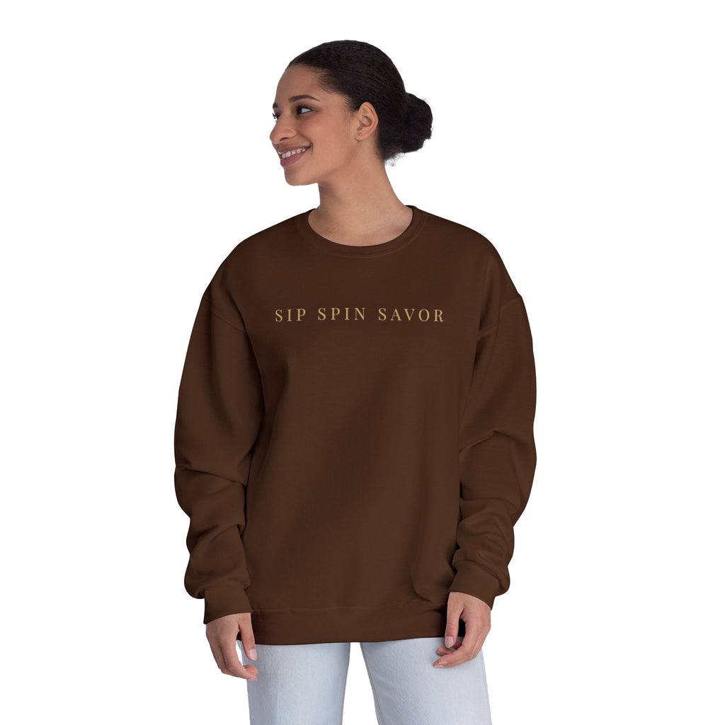 Vintastic Crewneck Sweatshirt — 'Sip Spin Savor' Wine Lover Pullover