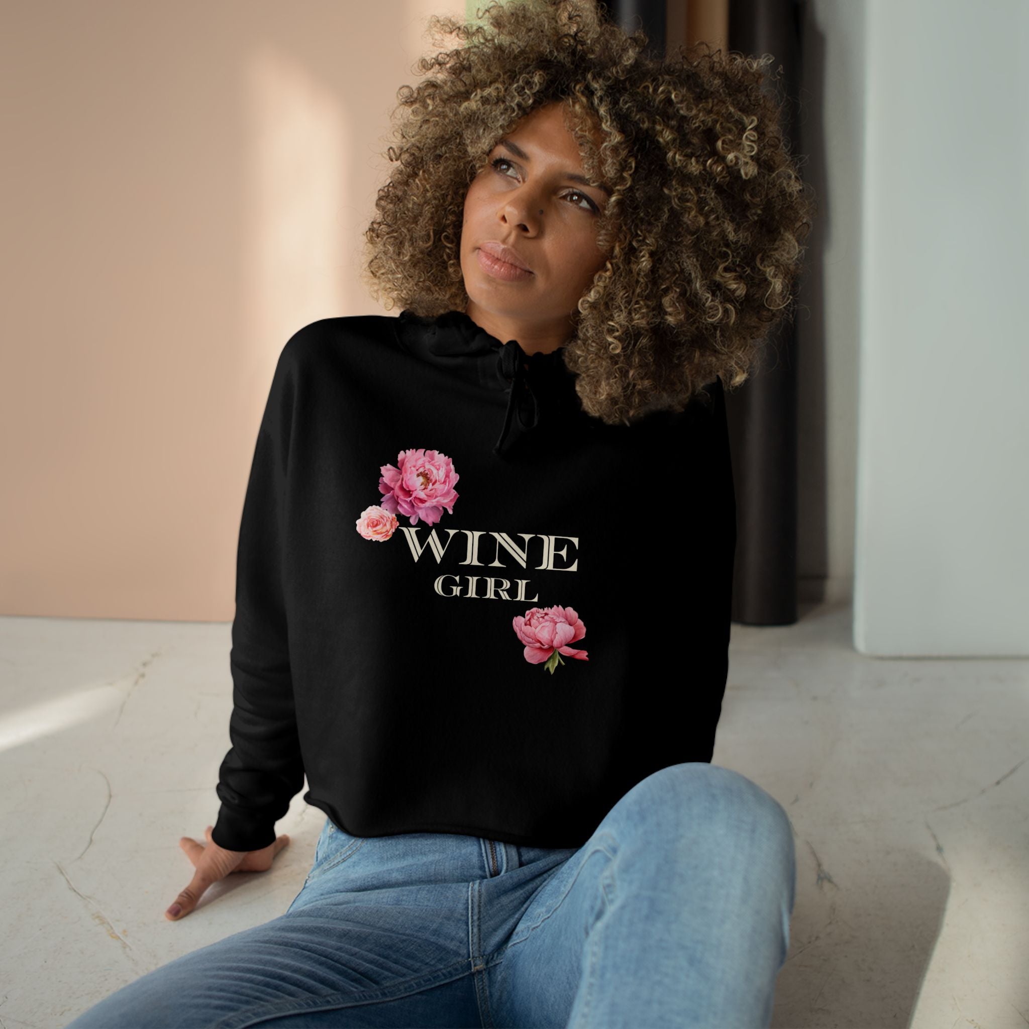 Wine Girl Cropped Hoodie — 'Vintastic' Floral Wine Lover Sweatshirt