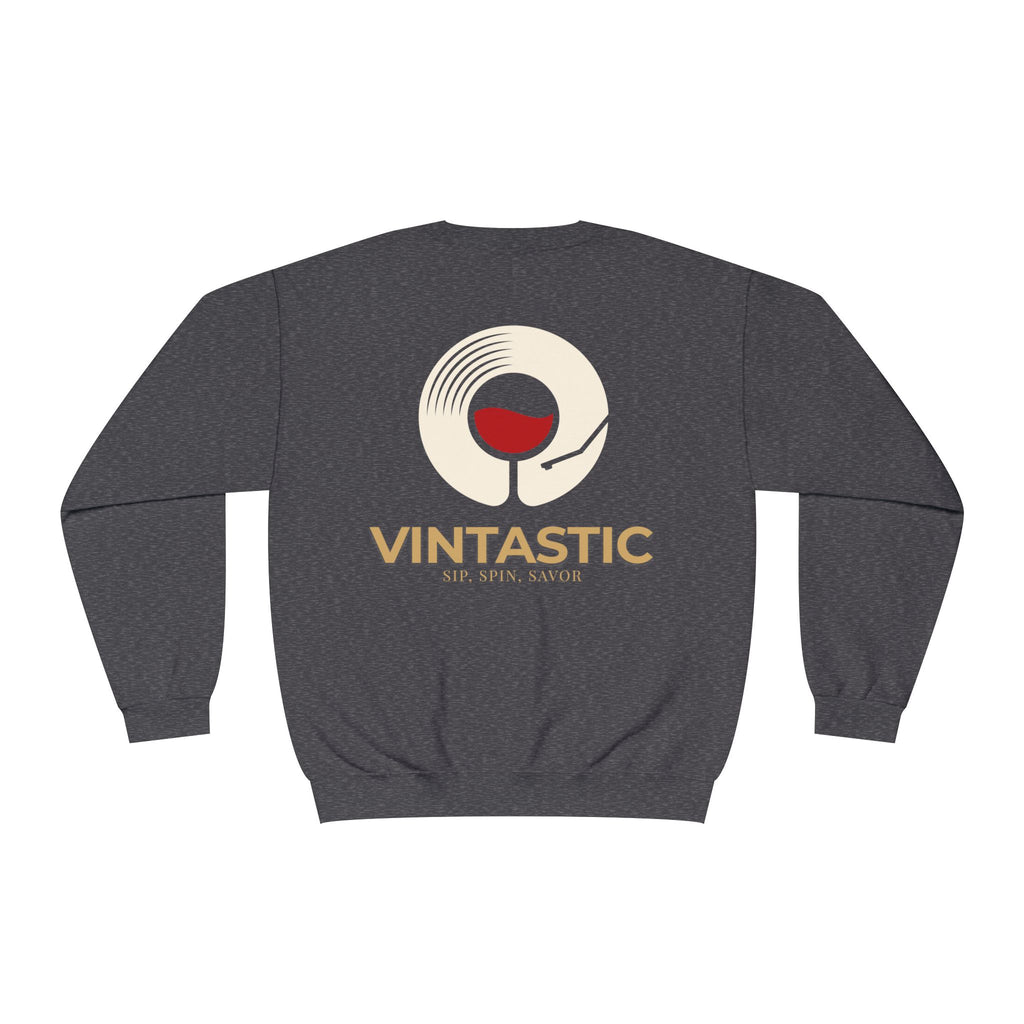 Vintastic Crewneck Sweatshirt — 'Sip Spin Savor' Wine Lover Pullover
