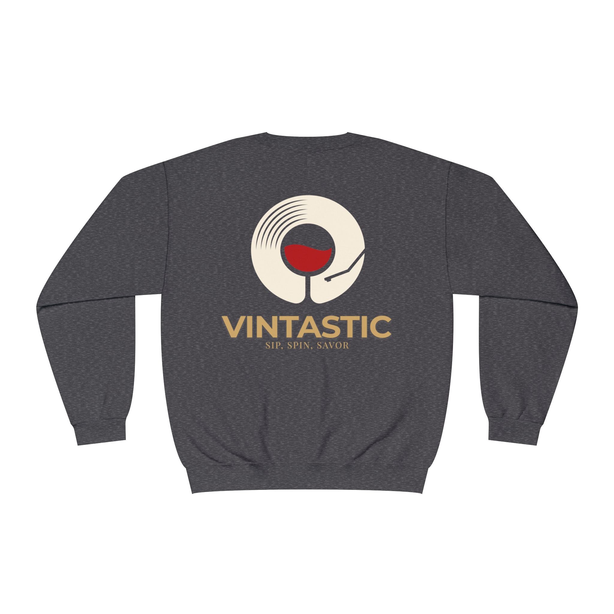 Vintastic Crewneck Sweatshirt — 'Sip Spin Savor' Wine Lover Pullover