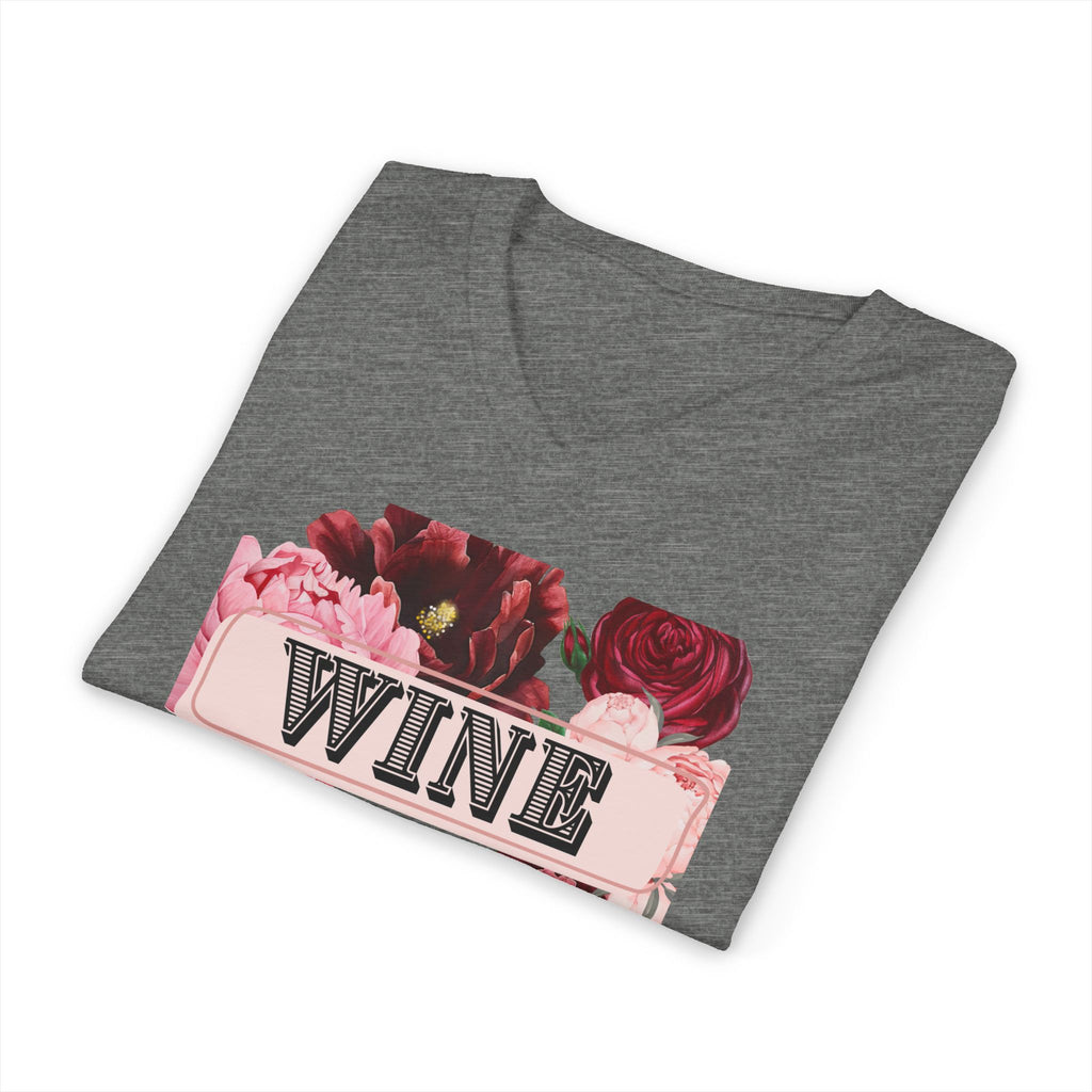 Wine Themed Floral V-Neck Tee for Wine Lovers