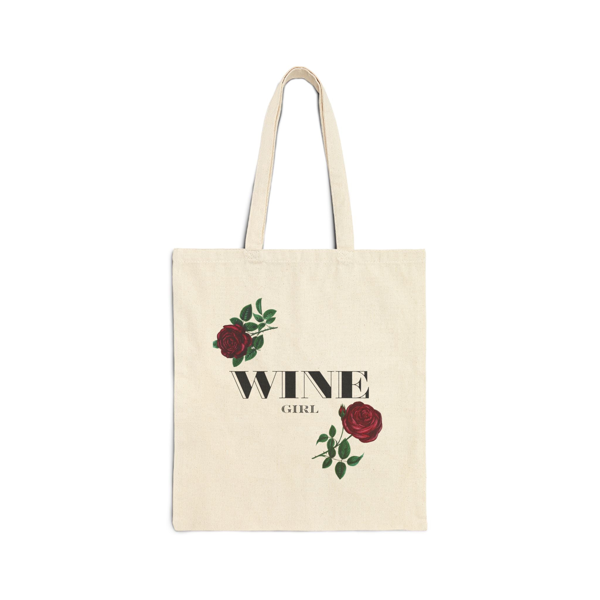 Wine Girl Floral Cotton Tote Bag