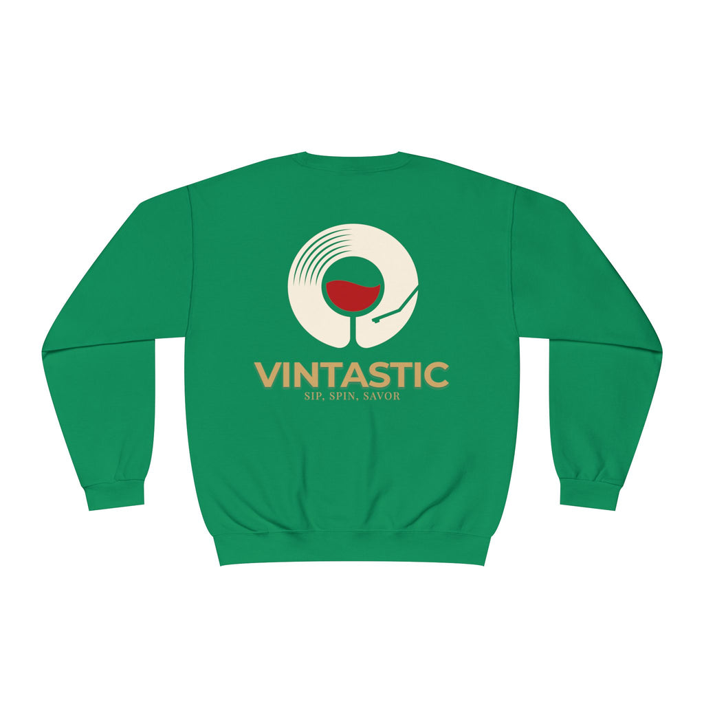 Vintastic Crewneck Sweatshirt — 'Sip Spin Savor' Wine Lover Pullover