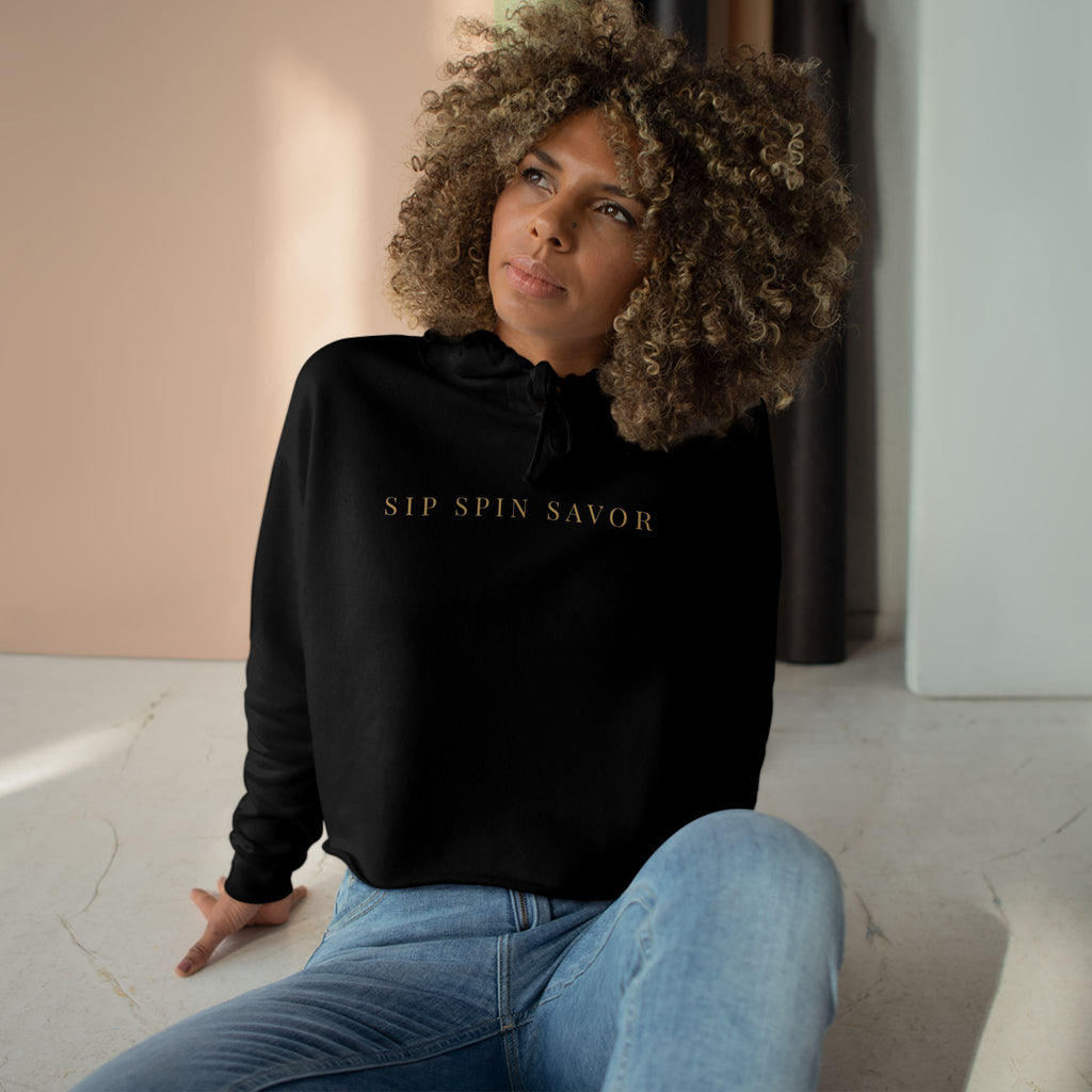 Vintastic Wine Crop Hoodie — Retro Vinyl Wine Logo Cropped Sweatshirt