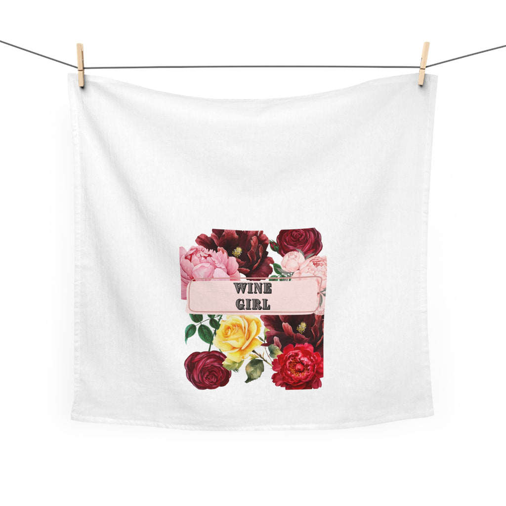 Wine Girl Floral Tea Towel — Decorative Kitchen Towel for Wine Lovers