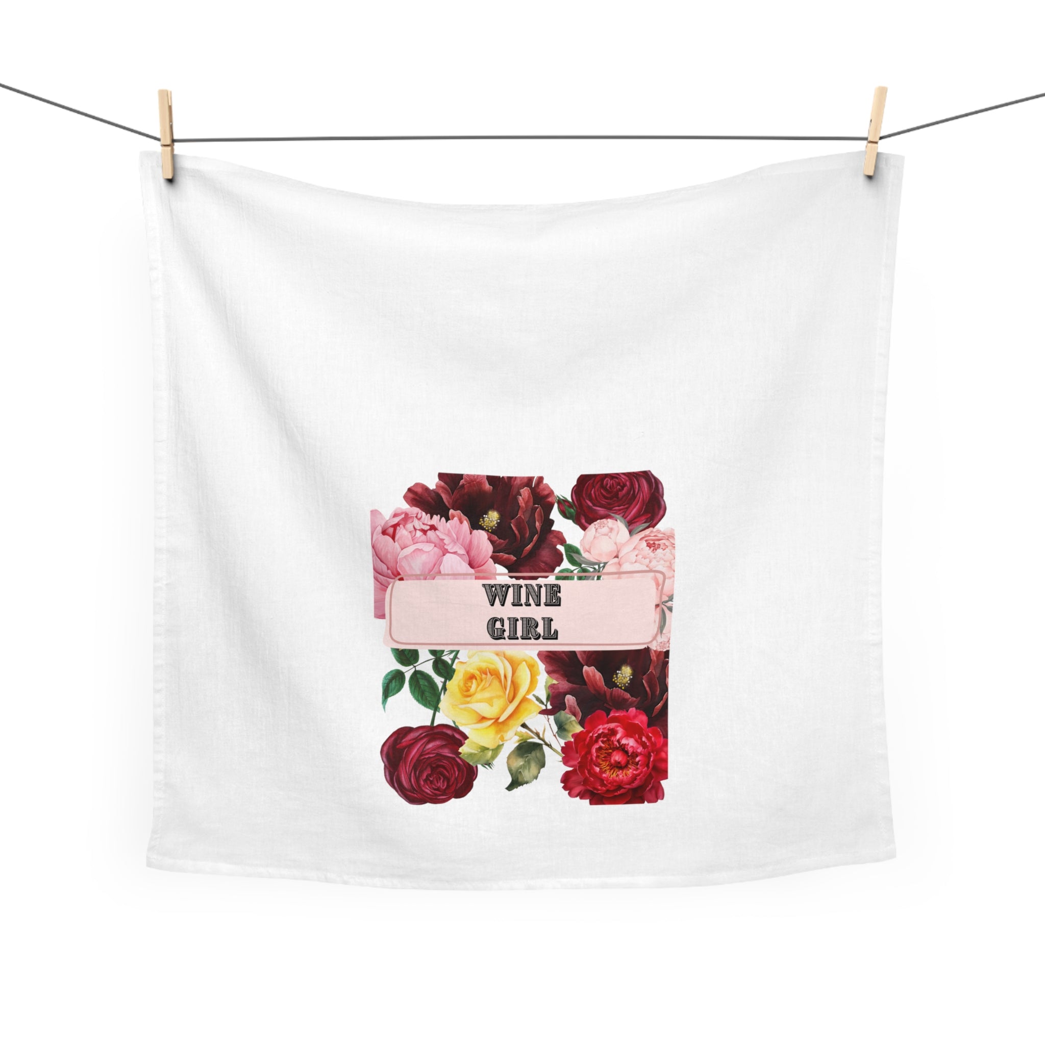 Wine Girl Floral Tea Towel — Decorative Kitchen Towel for Wine Lovers