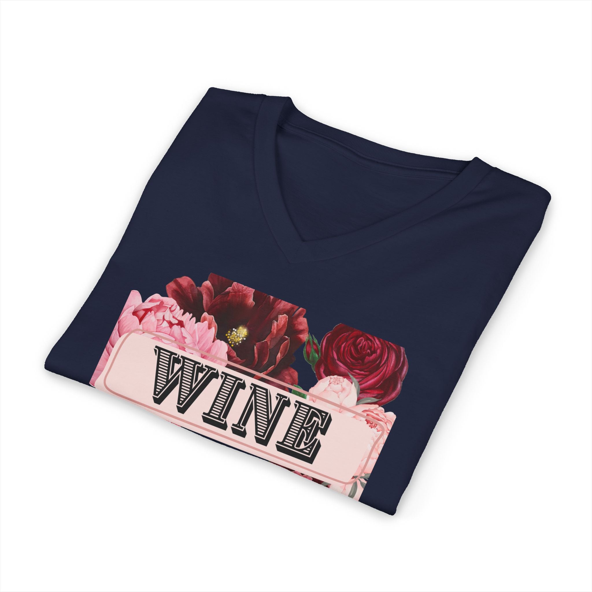 Wine Themed Floral V-Neck Tee for Wine Lovers