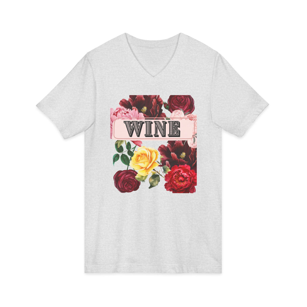 Wine Themed Floral V-Neck Tee for Wine Lovers