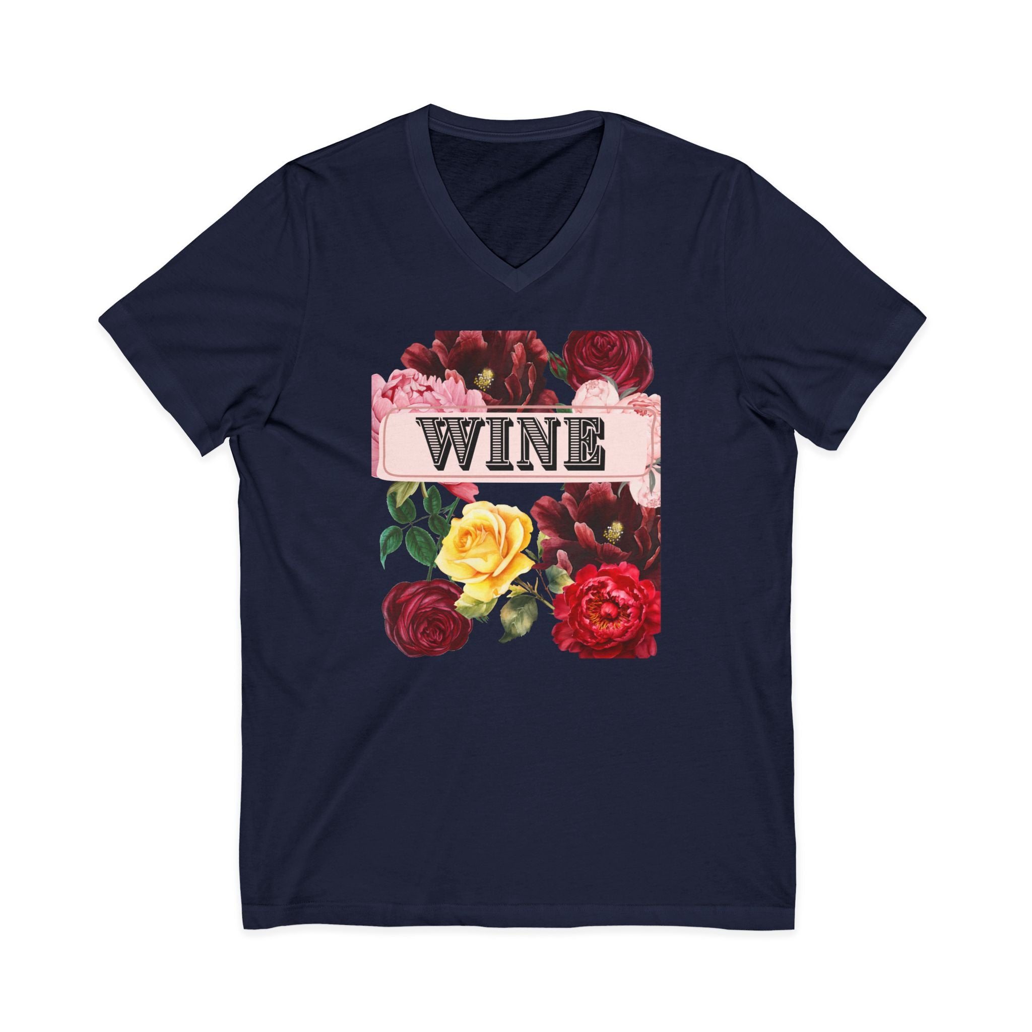 Wine Themed Floral V-Neck Tee for Wine Lovers