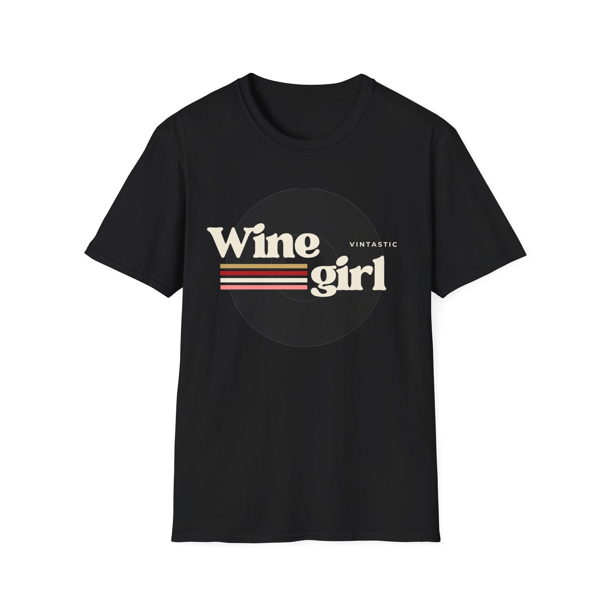 Wine Girl T-Shirt — Vintage Retro Striped Graphic Tee