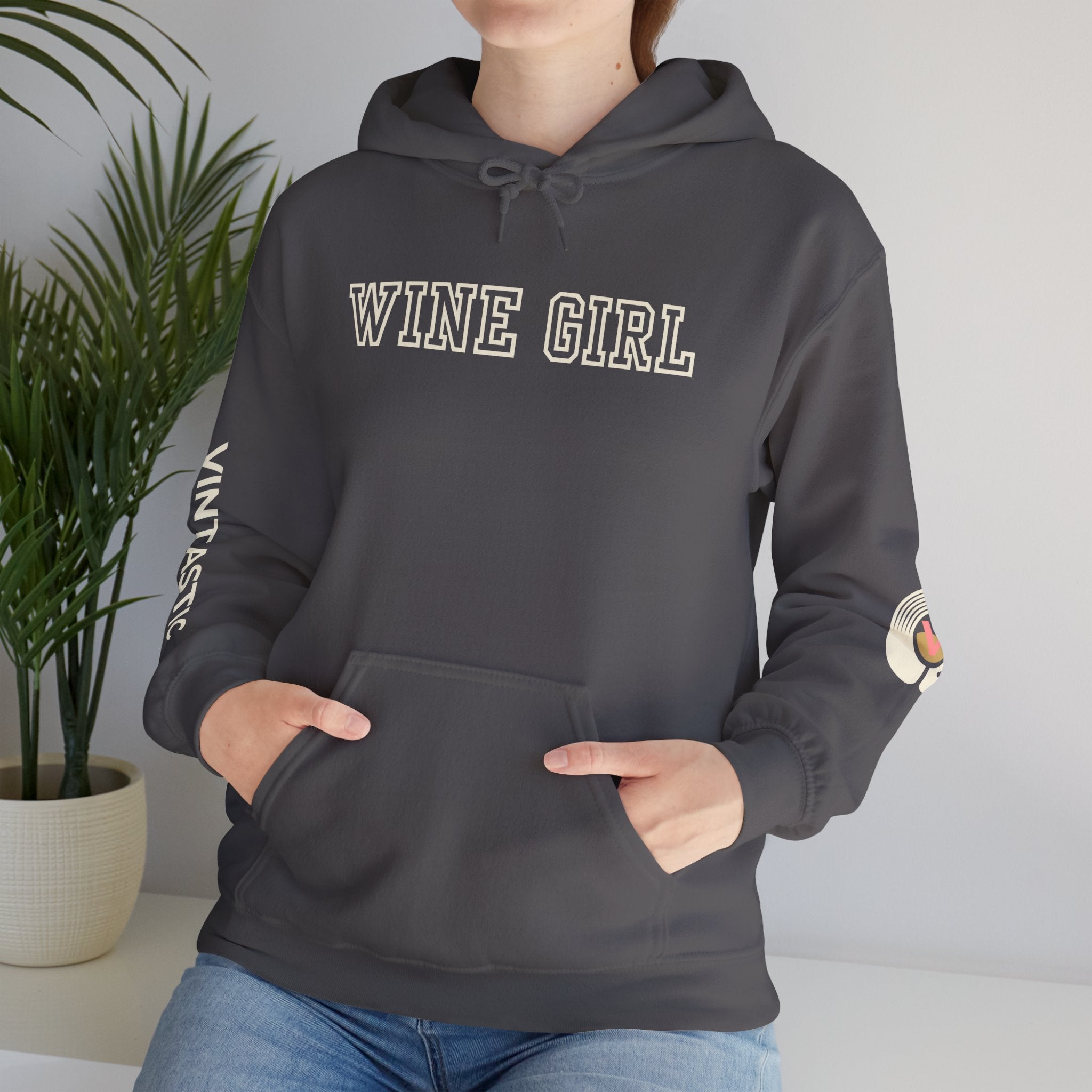 Vintastic Wine Girl Hoodie – Black Unisex Oversized Sweatshirt | Wine Lover Gift