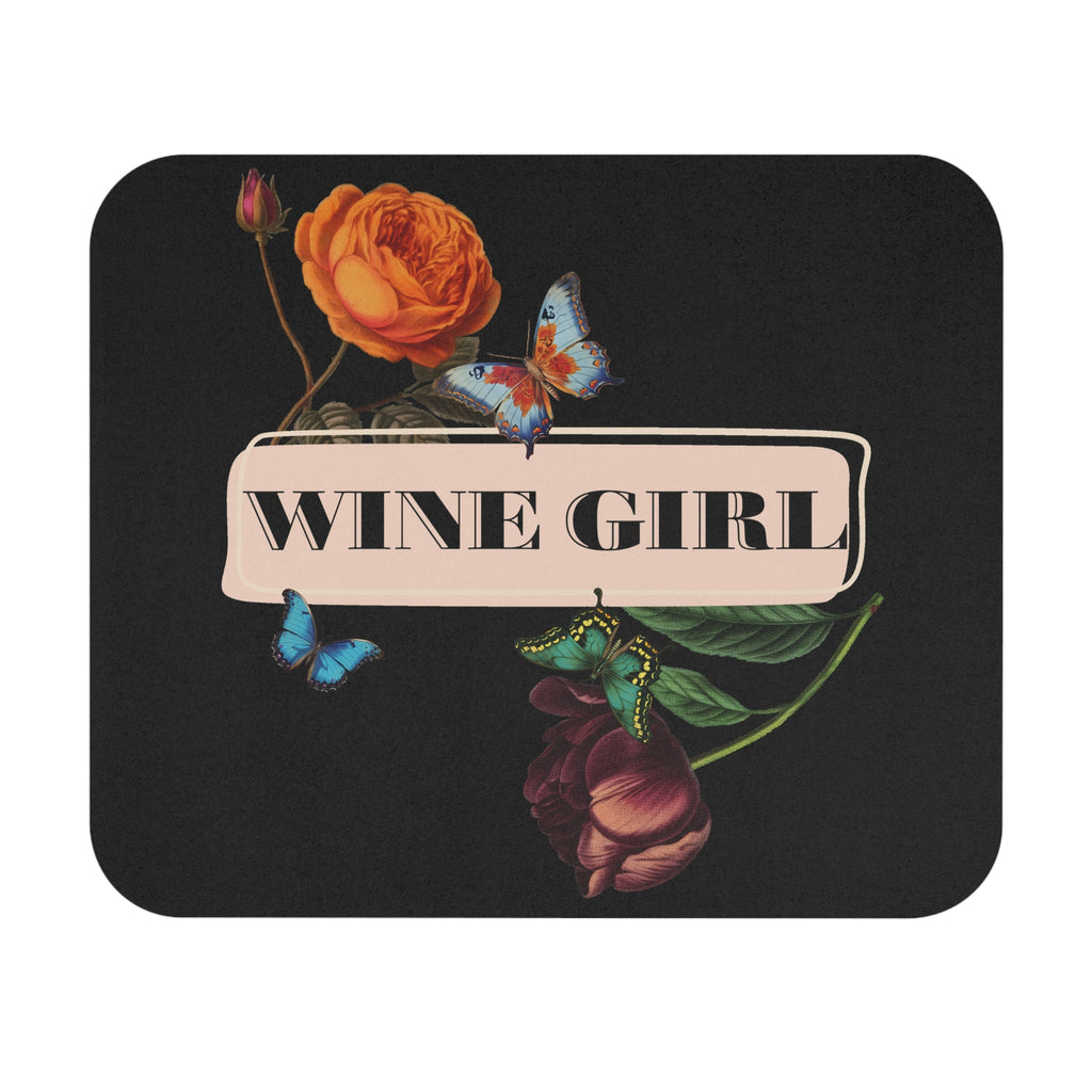 Wine Girl Mouse Pad — Floral Butterfly Desk Mat for Wine Lovers