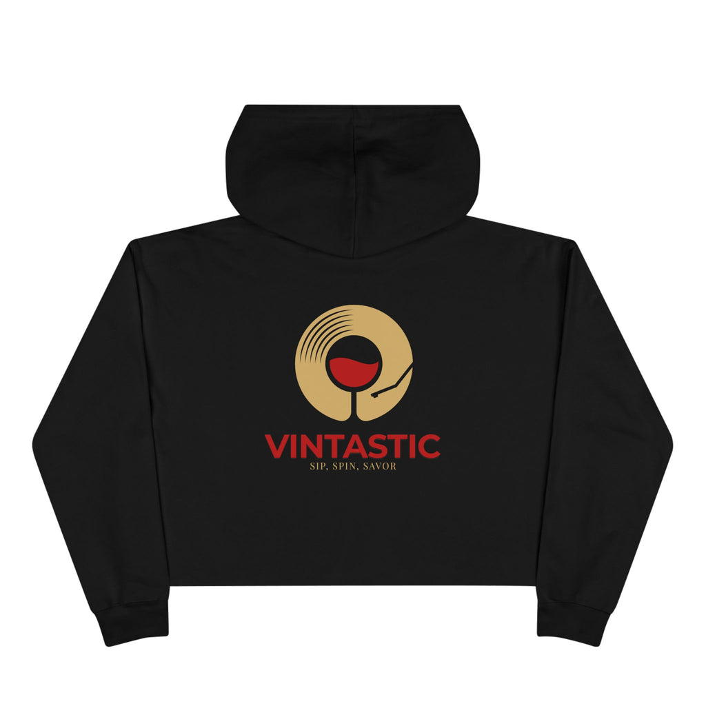 Vintastic Wine Crop Hoodie — Retro Vinyl Wine Logo Cropped Sweatshirt