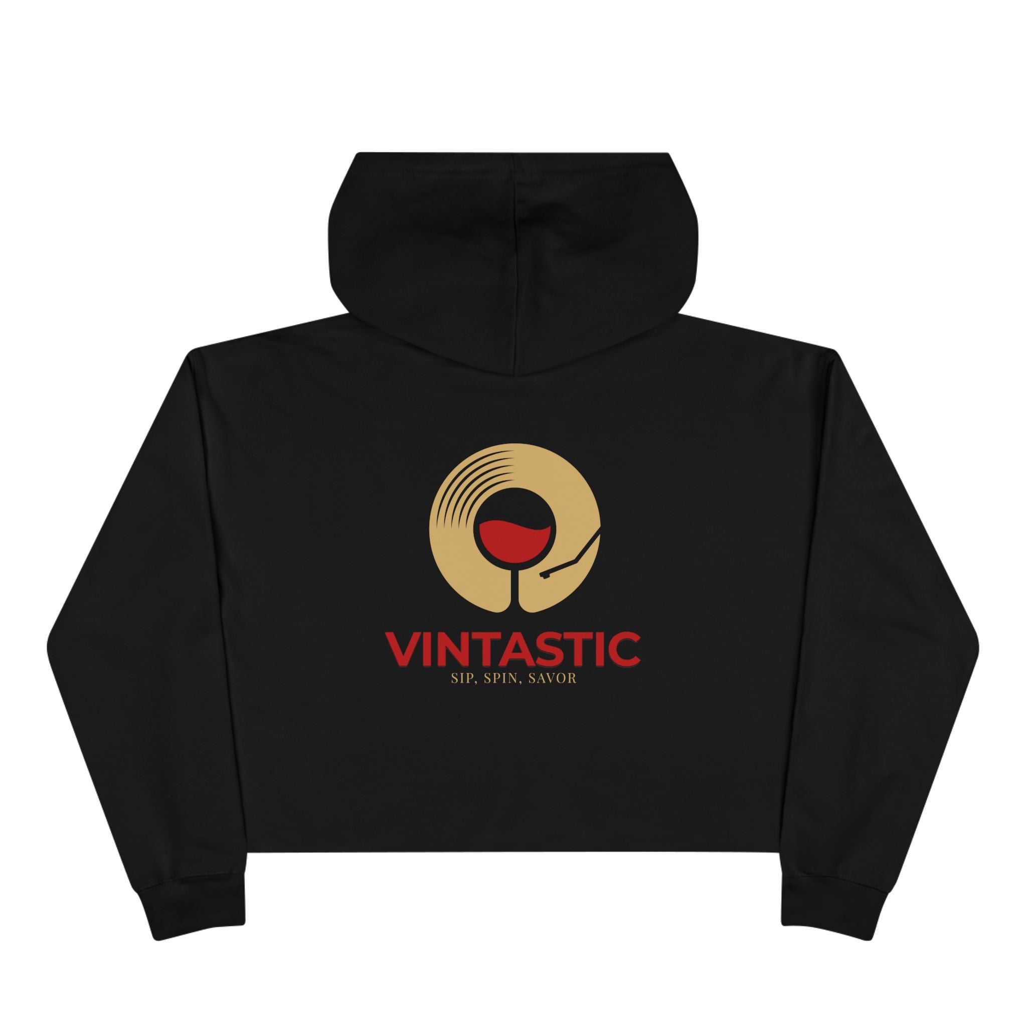 Vintastic Wine Crop Hoodie — Retro Vinyl Wine Logo Cropped Sweatshirt