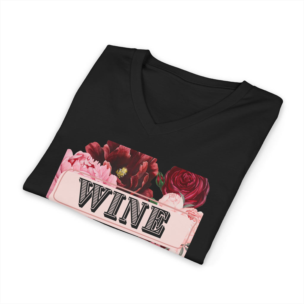 Wine Themed Floral V-Neck Tee for Wine Lovers