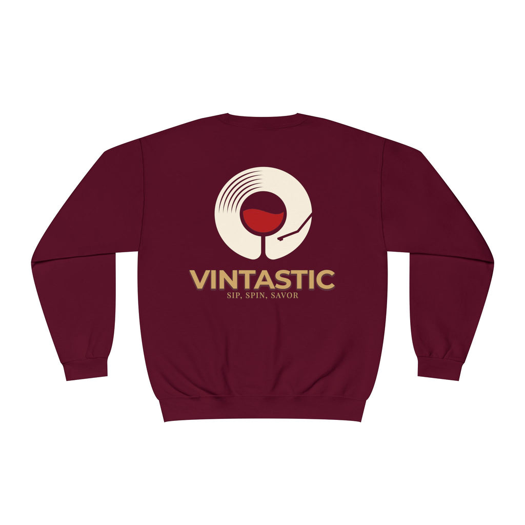 Vintastic Crewneck Sweatshirt — 'Sip Spin Savor' Wine Lover Pullover