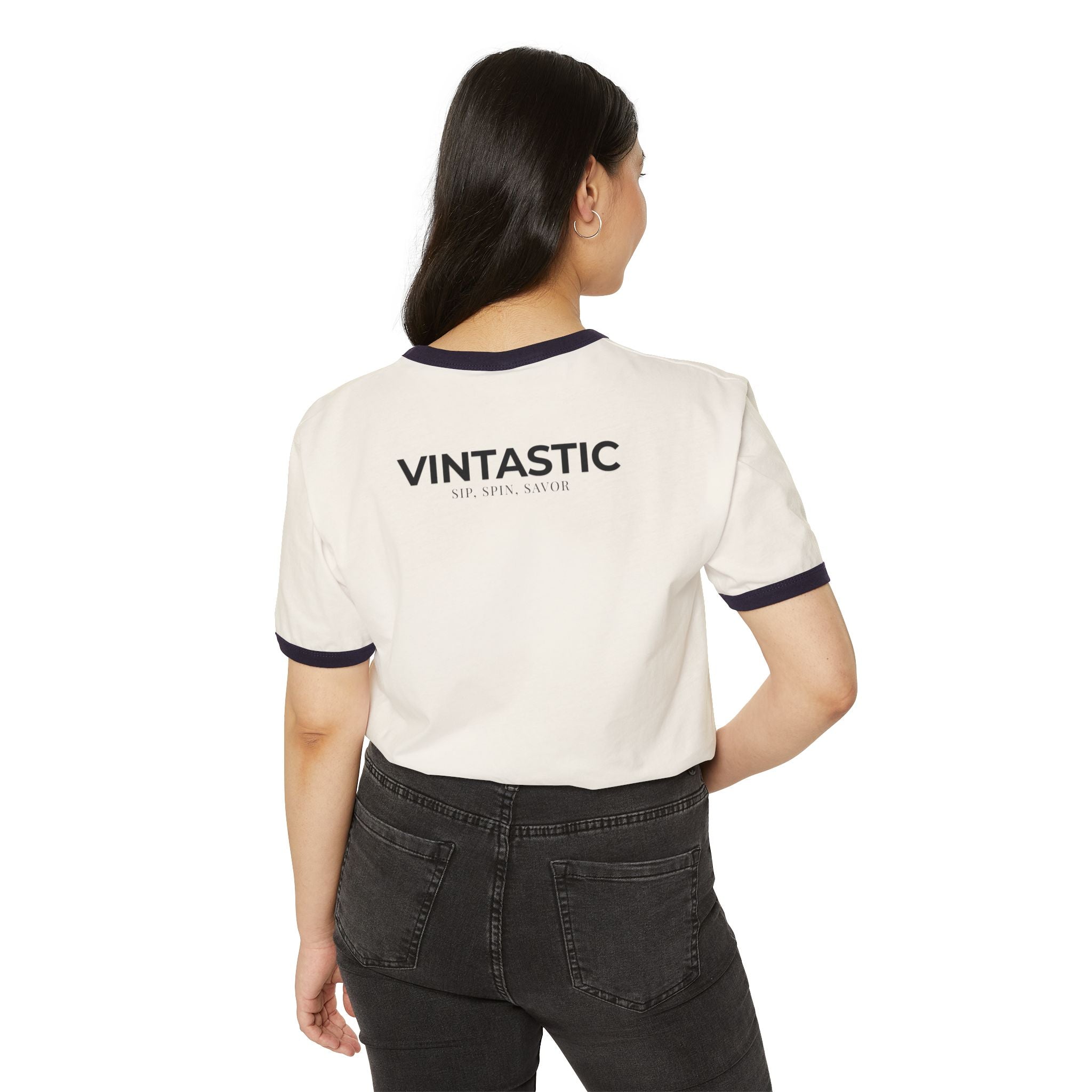 Wine Girl Ringer T-Shirt — Floral Butterfly Retro Vibe