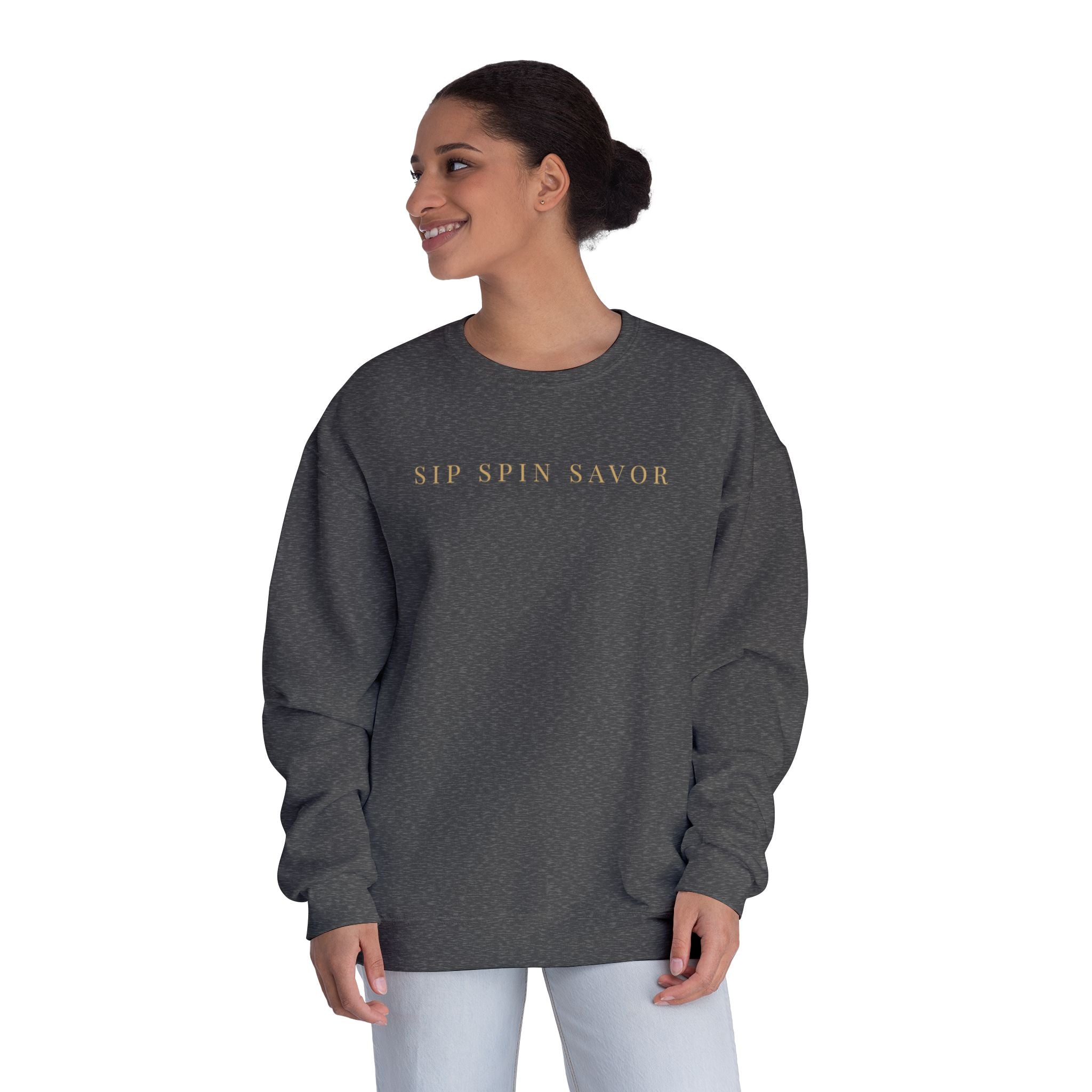 Vintastic Crewneck Sweatshirt — 'Sip Spin Savor' Wine Lover Pullover