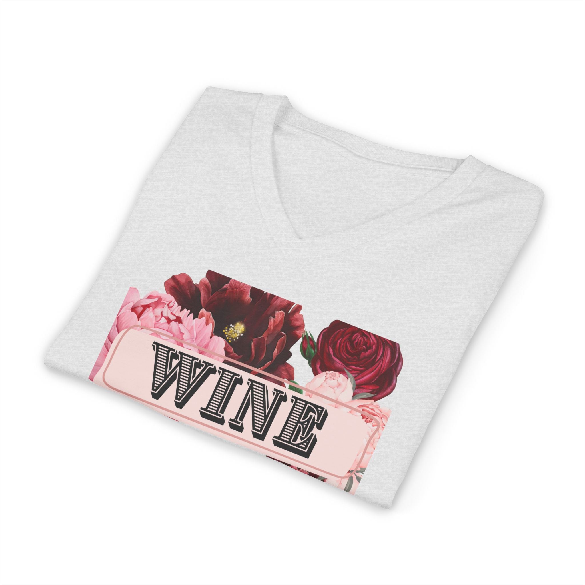 Wine Themed Floral V-Neck Tee for Wine Lovers
