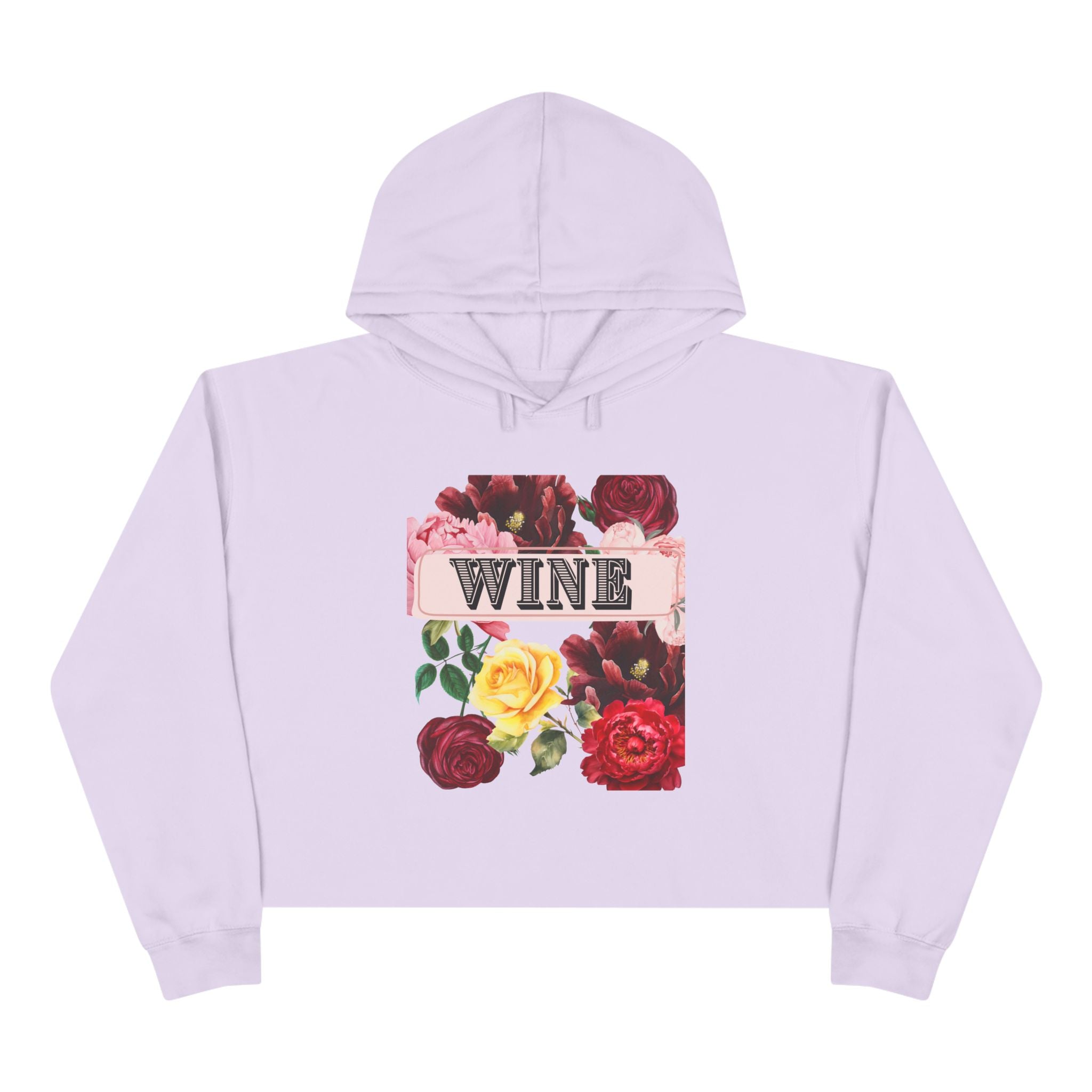 Wine Floral Crop Hoodie — Vintage Rose Wine Graphic Cropped Hoodie