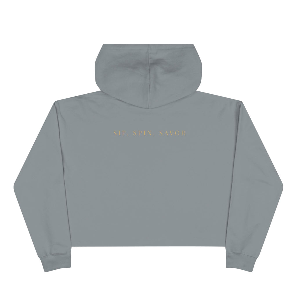 Wine Floral Crop Hoodie — Vintage Rose Wine Graphic Cropped Hoodie