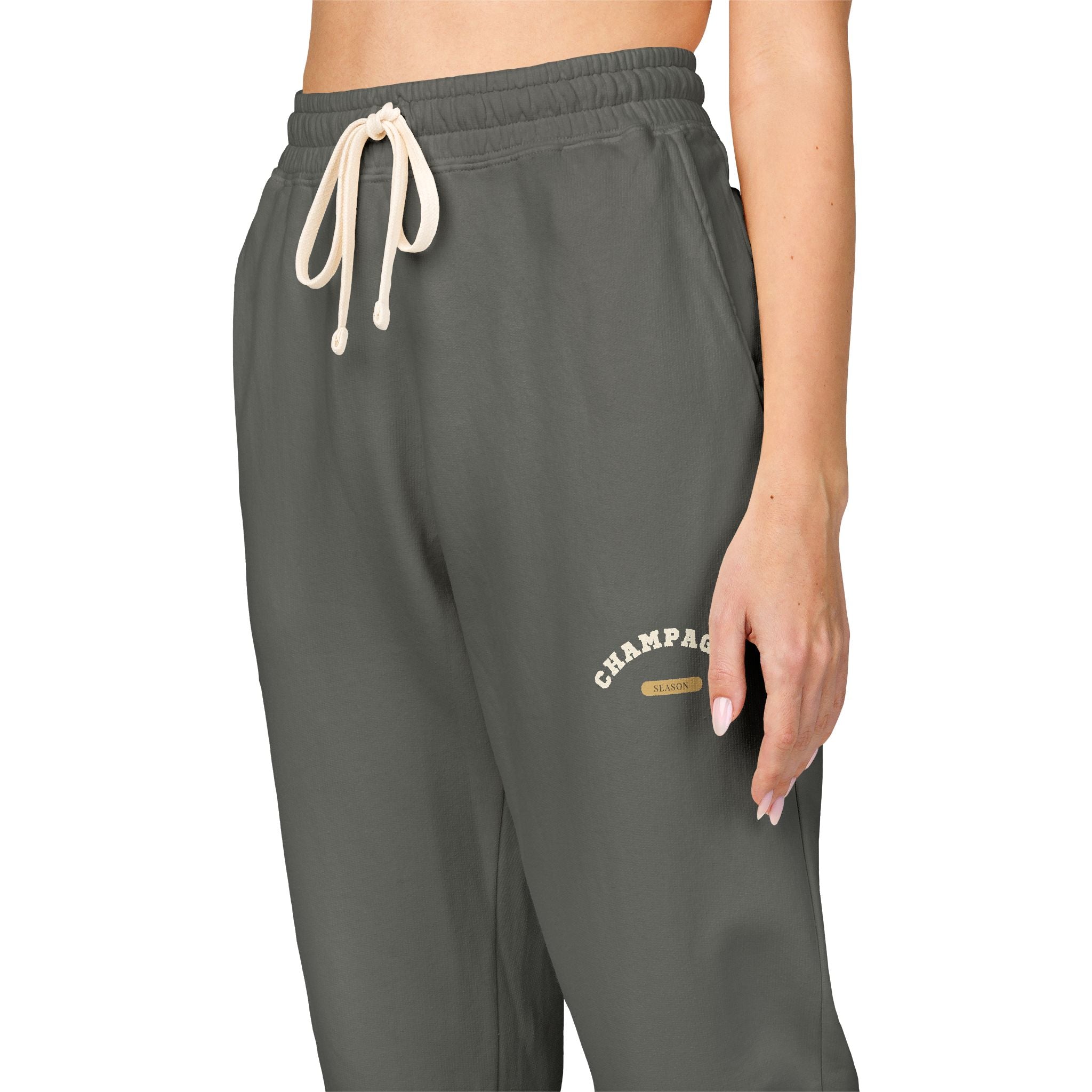 Cozy Champagne Season Sweatpants — Garment-Dyed Fleece Joggers with 'Canyon Club' Logo