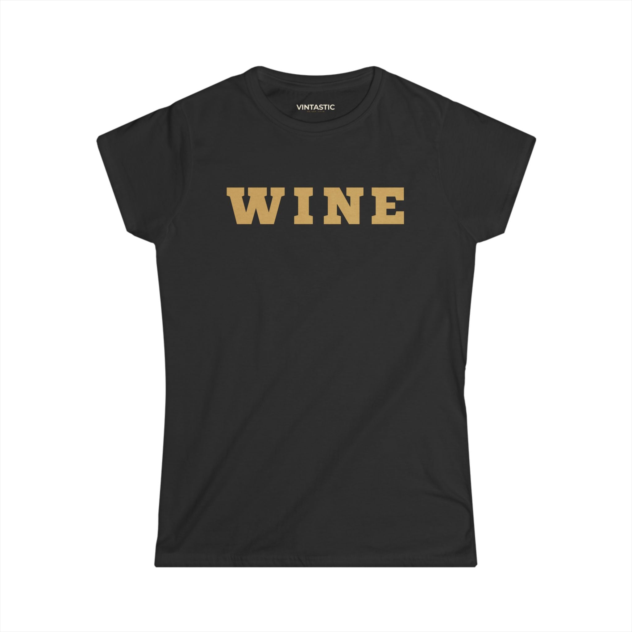 Wine Graphic Tee — Casual Women's White T‑Shirt with Gold 'WINE' Text